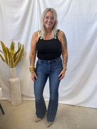Ribbed Buckle Tank Top Bodysuit-Black-Tank Tops-blue B-The Silo Boutique, Women's Fashion Boutique Located in Warren and Grand Forks North Dakota