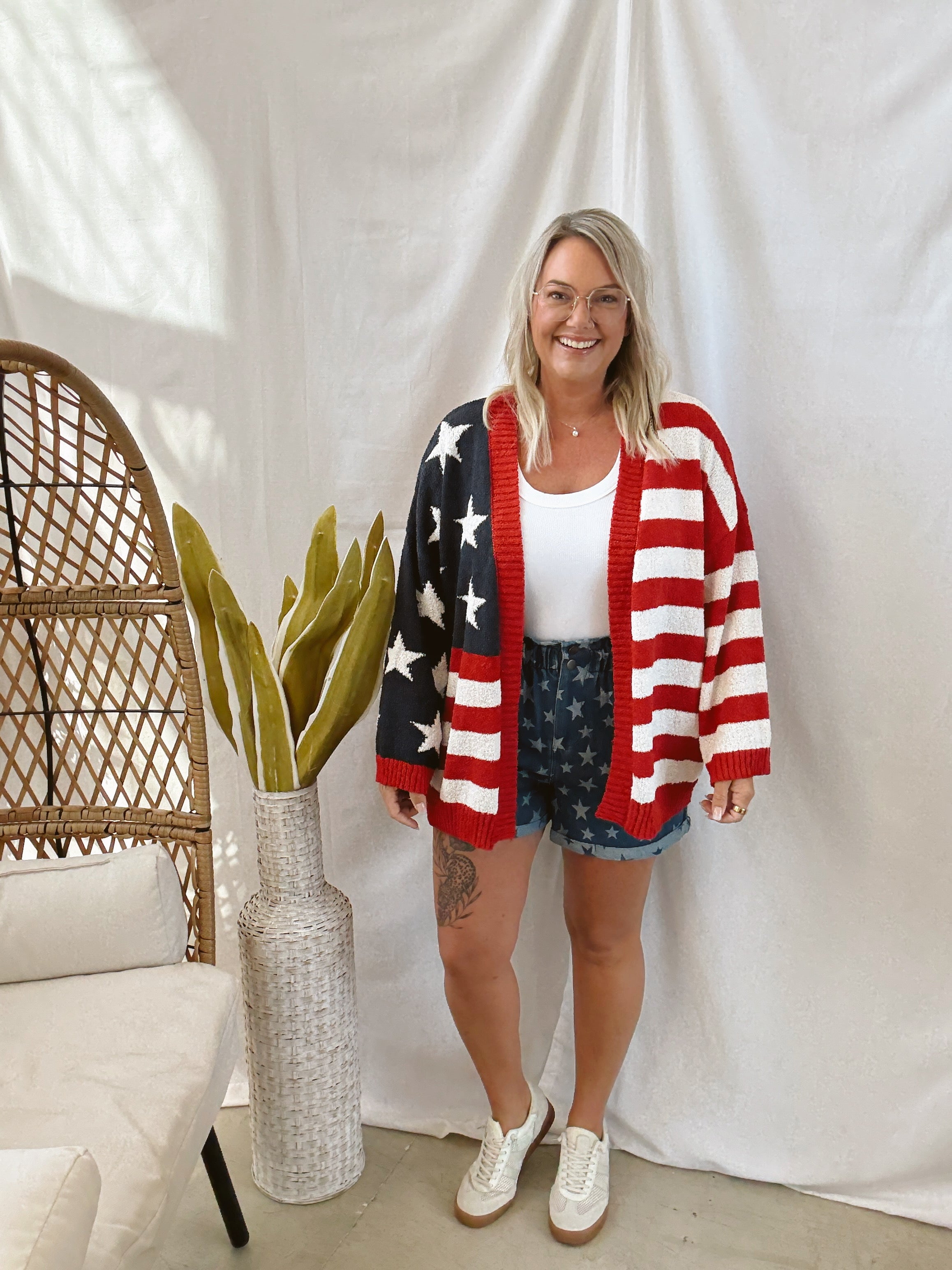 Stars and Stripes Cardigan-FINAL SALE-Cardigans-timing-The Silo Boutique, Women's Fashion Boutique Located in Warren and Grand Forks North Dakota