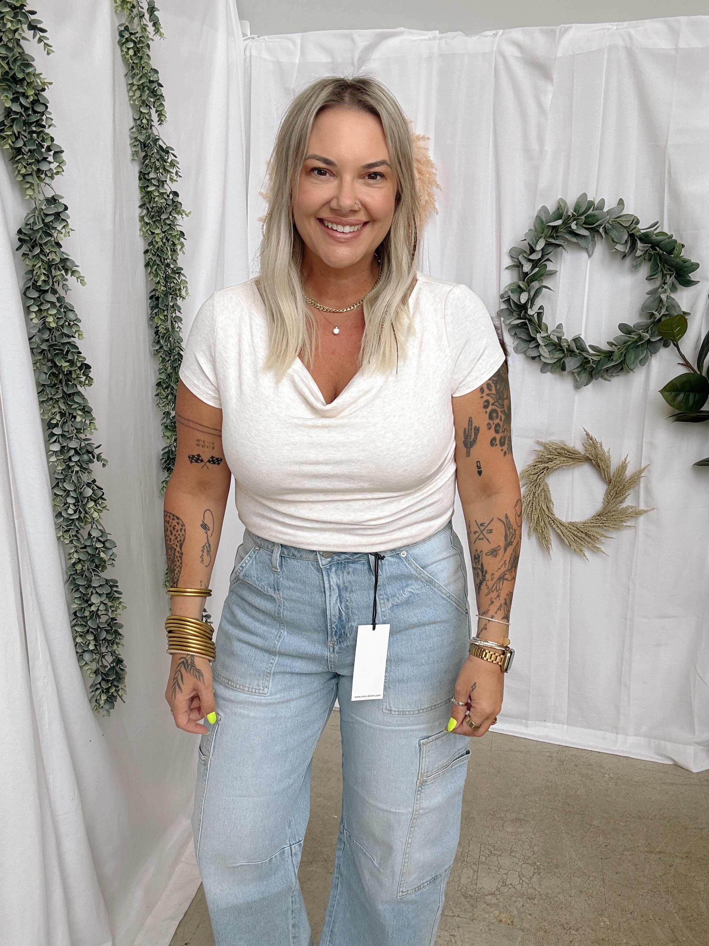 Oatmeal Cowlneck Top-Tank Tops-be cool-The Silo Boutique, Women's Fashion Boutique Located in Warren and Grand Forks North Dakota