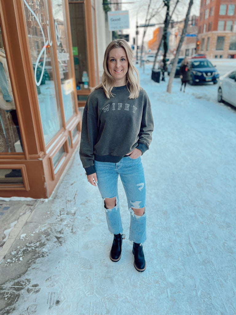 Charcoal Wifey Sweatshirt-Sweatshirts-gilli-The Silo Boutique, Women's Fashion Boutique Located in Warren and Grand Forks North Dakota