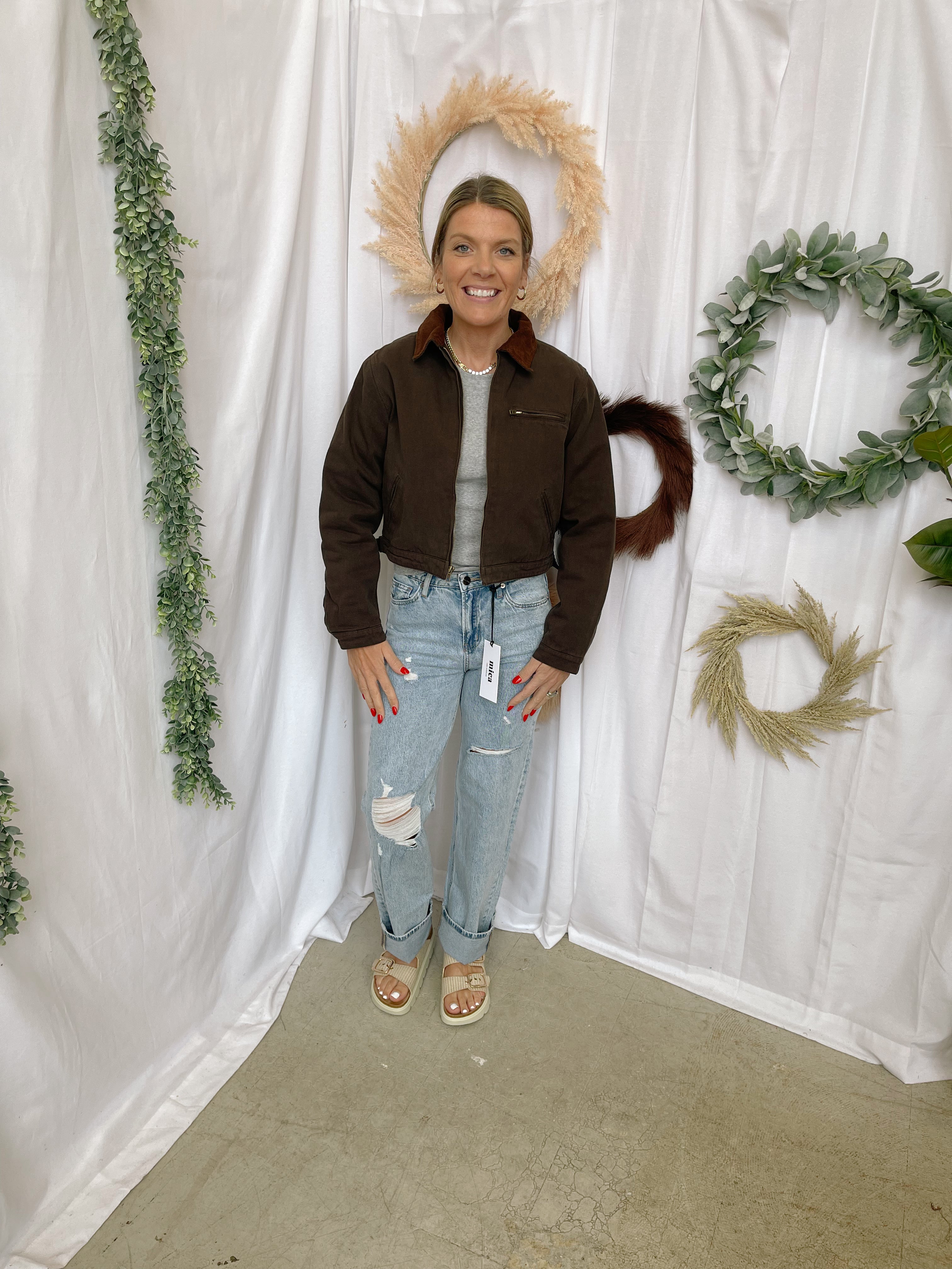 Flint Crop Jacket-Brown-Coats & Jackets-tictoc-The Silo Boutique, Women's Fashion Boutique Located in Warren and Grand Forks North Dakota