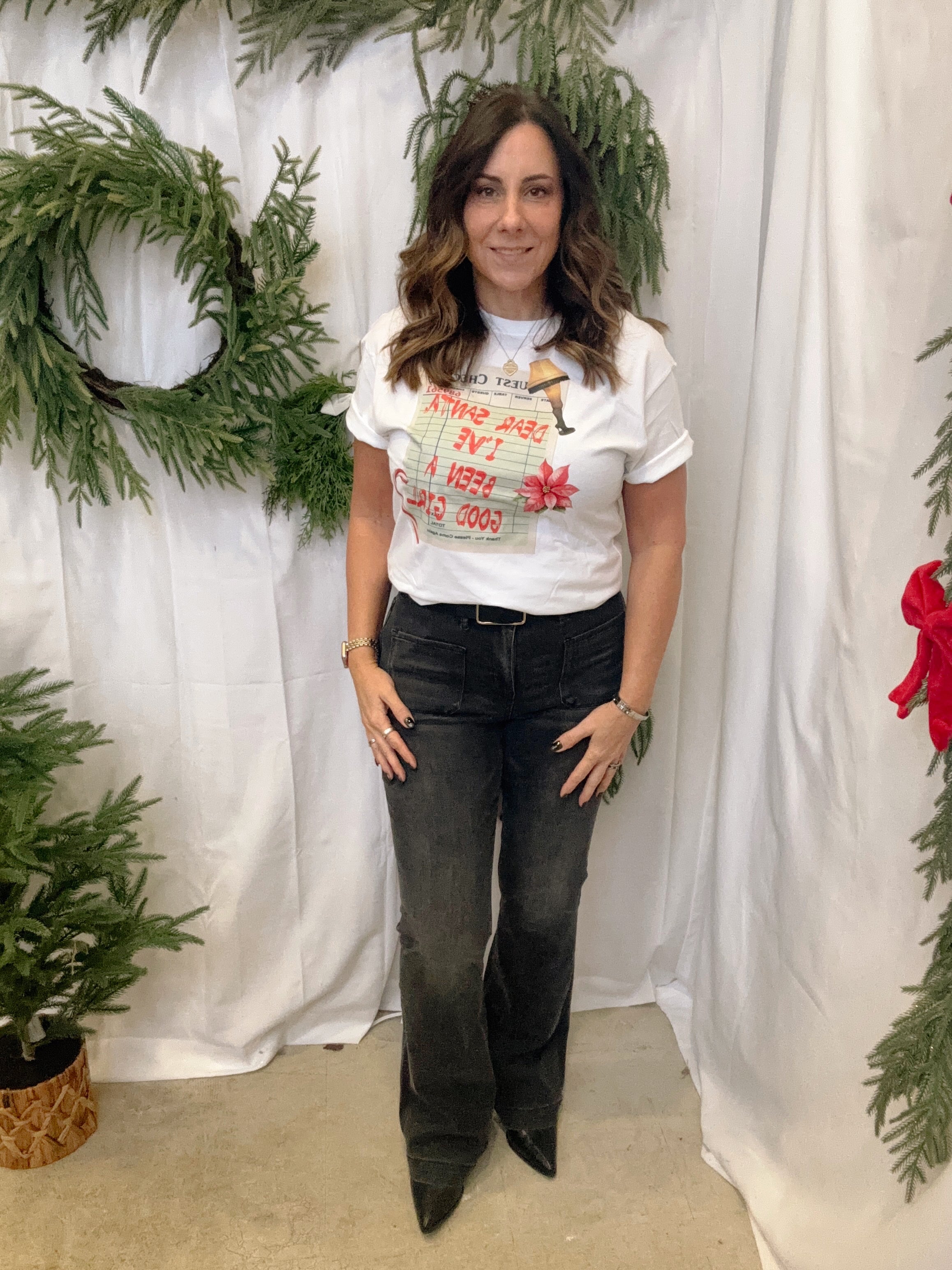 Dear Santa Graphic Tee-Final Sale-Short Sleeve Tops-Fair-The Silo Boutique, Women's Fashion Boutique Located in Warren and Grand Forks North Dakota
