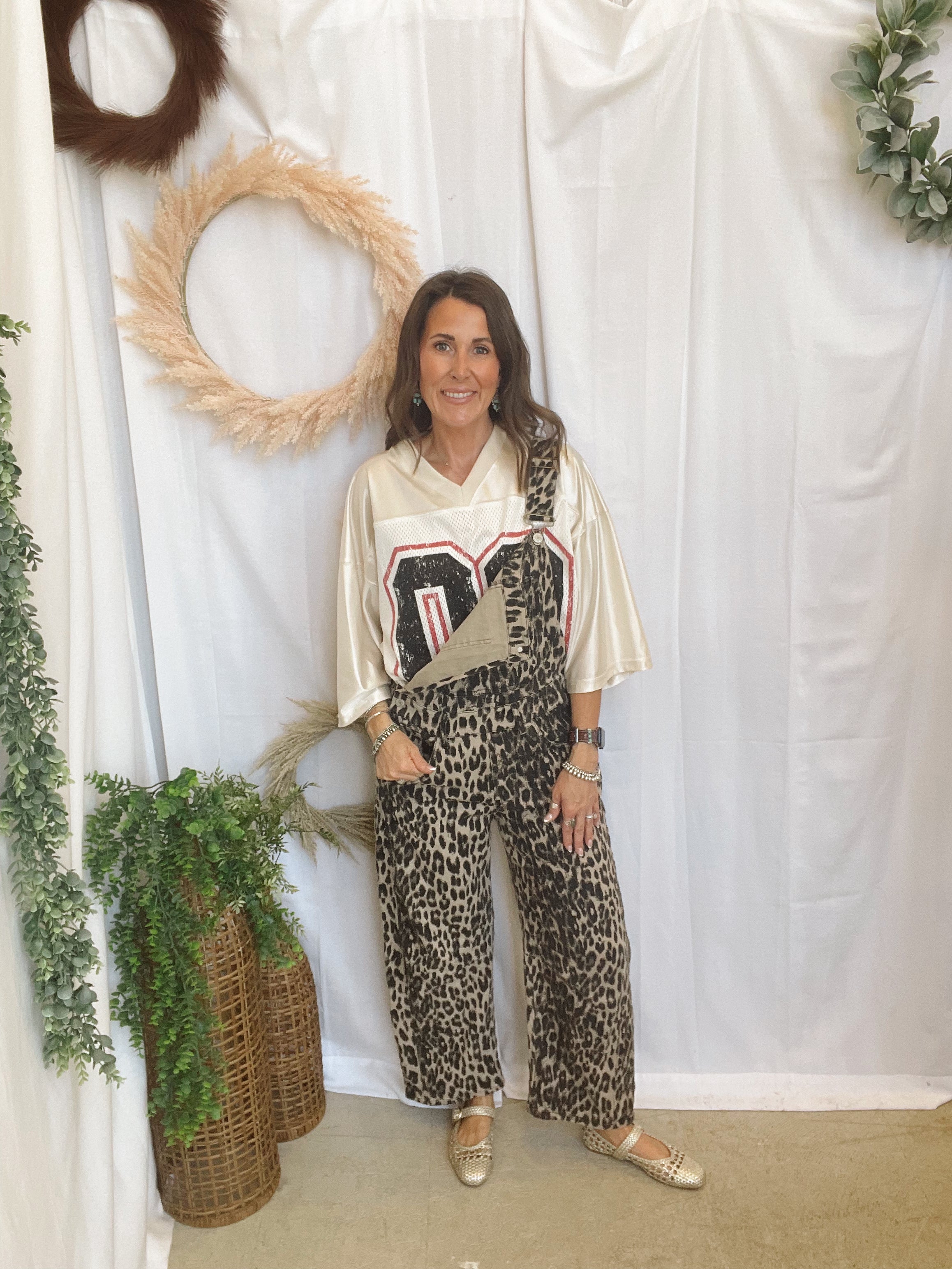 Janie Leopard Overalls-Jeans-eesome-The Silo Boutique, Women's Fashion Boutique Located in Warren and Grand Forks North Dakota