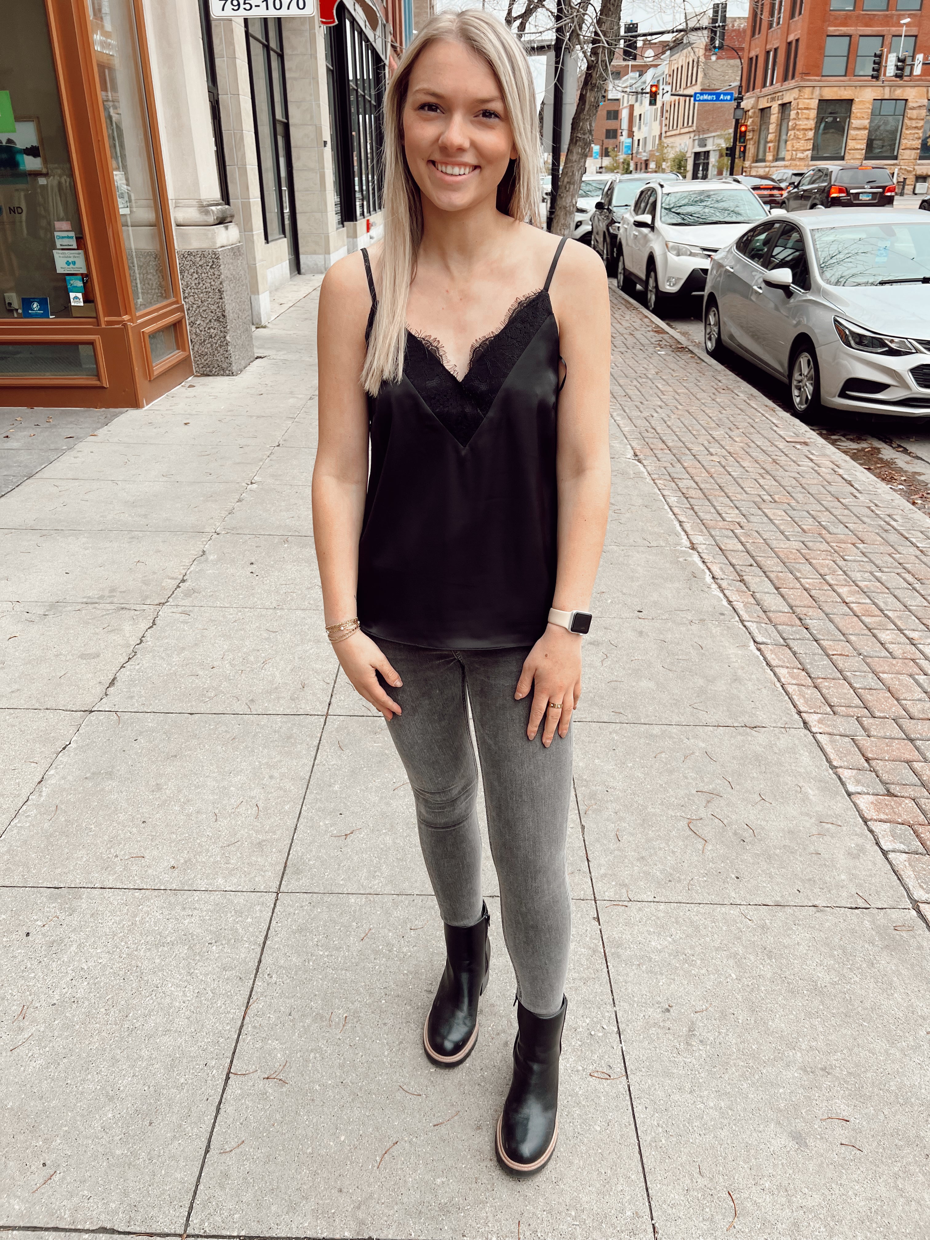 Black No Blues Lace Cami-Final Sale-Camis-skies are blue-The Silo Boutique, Women's Fashion Boutique Located in Warren and Grand Forks North Dakota