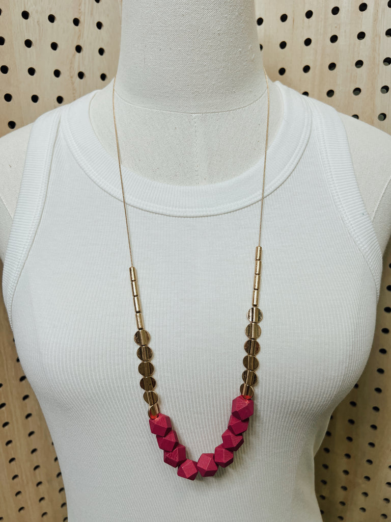 Pink Block Bead Long Necklace-Necklaces-Fame-The Silo Boutique, Women's Fashion Boutique Located in Warren and Grand Forks North Dakota