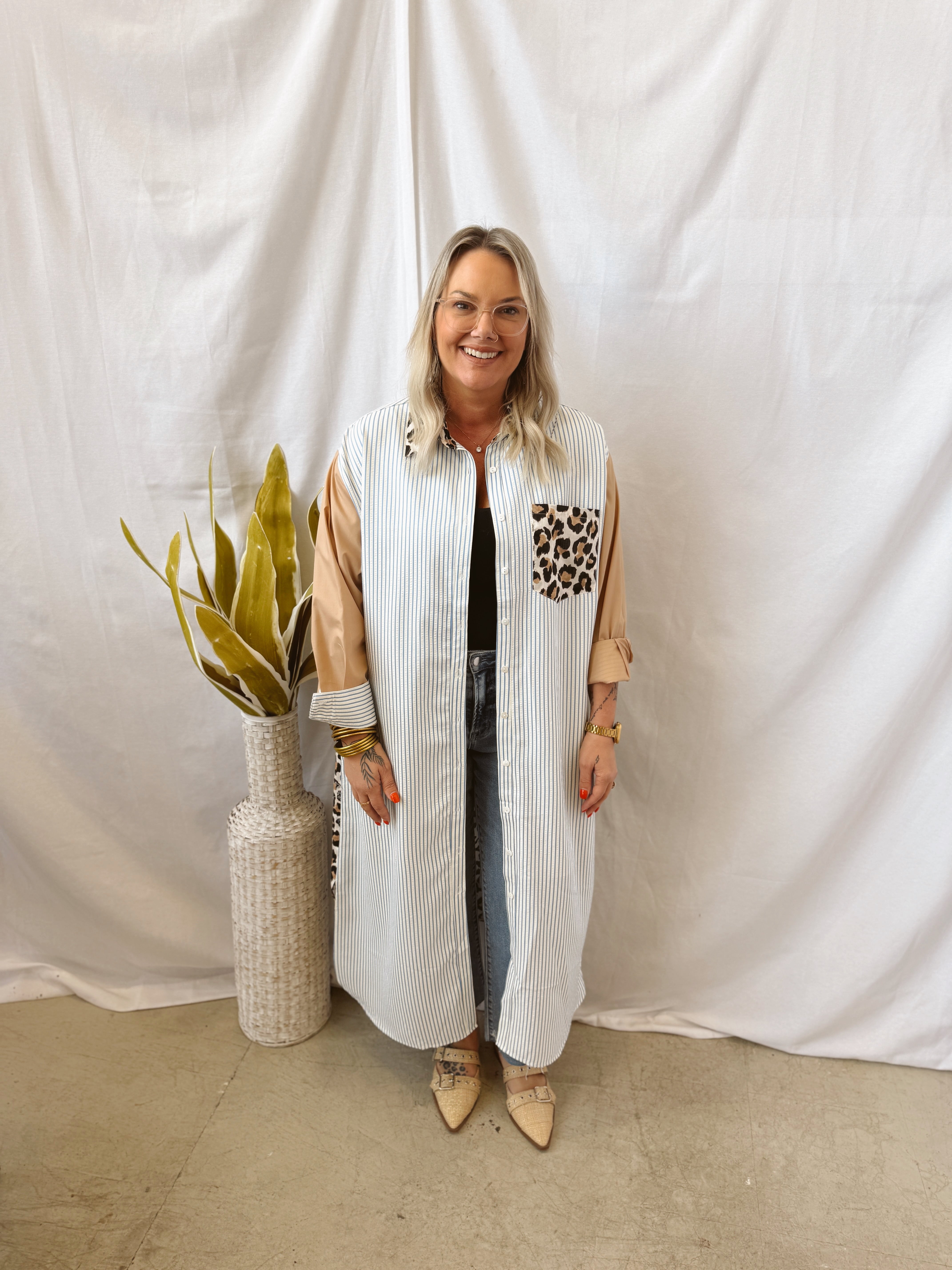 Ang Long Leopard and Striped Shirt Dress-Final Sale-Long Sleeve Tops-entro-The Silo Boutique, Women's Fashion Boutique Located in Warren and Grand Forks North Dakota