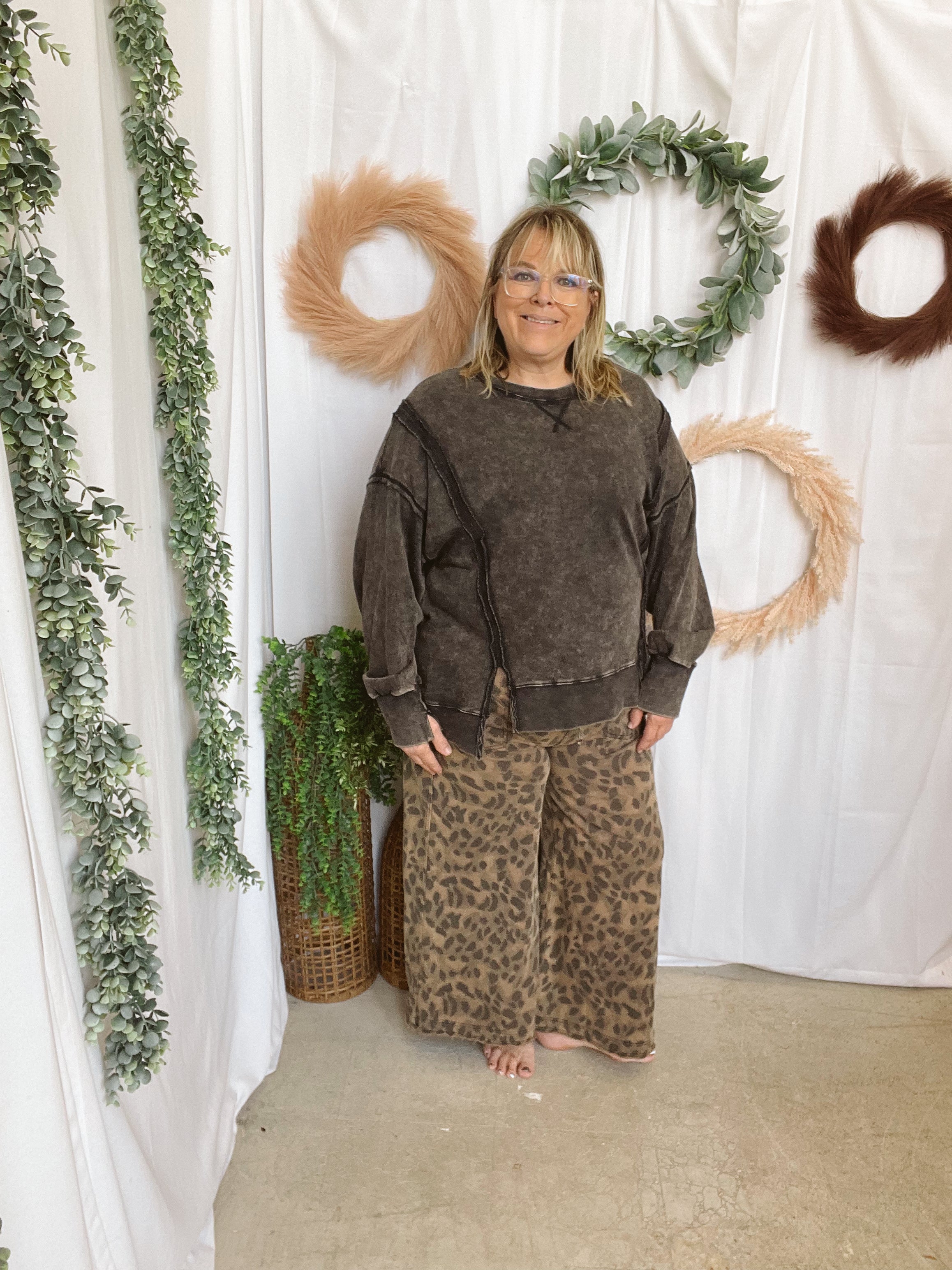 Easy Mineral Wash Leopard Pants-Pants-Easel-The Silo Boutique, Women's Fashion Boutique Located in Warren and Grand Forks North Dakota