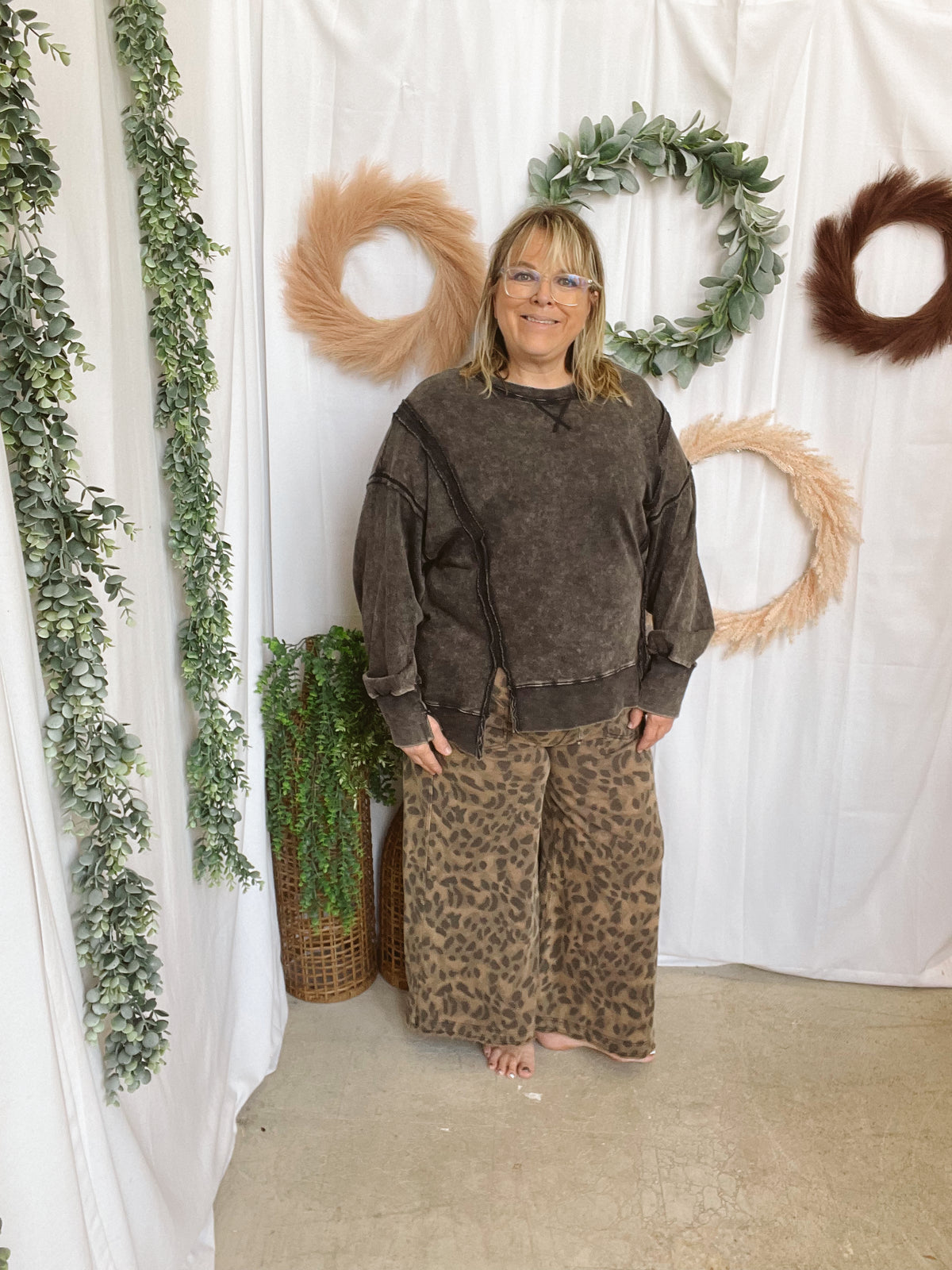 Easy Mineral Wash Leopard Pants-Pants-Easel-The Silo Boutique, Women's Fashion Boutique Located in Warren and Grand Forks North Dakota