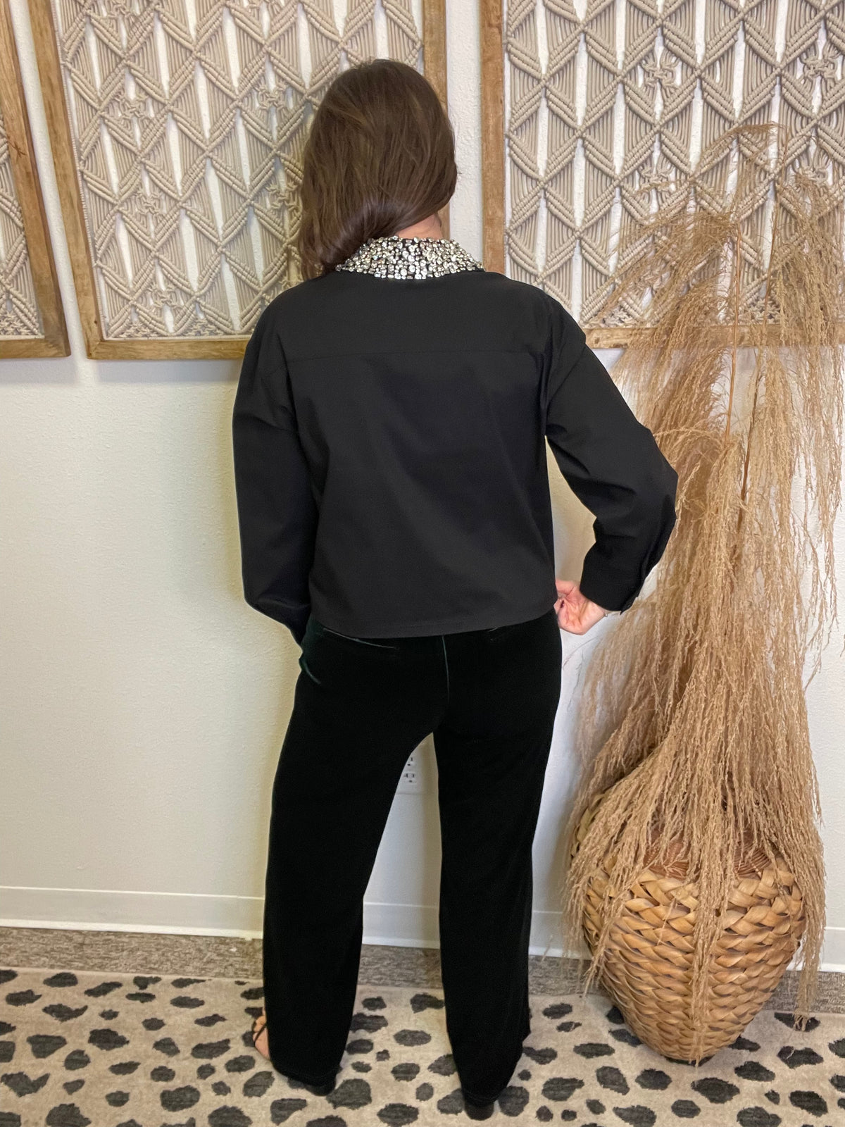 Elan Emily Rhinestone Top-Black-Long Sleeve Tops-elan-The Silo Boutique, Women's Fashion Boutique Located in Warren and Grand Forks North Dakota