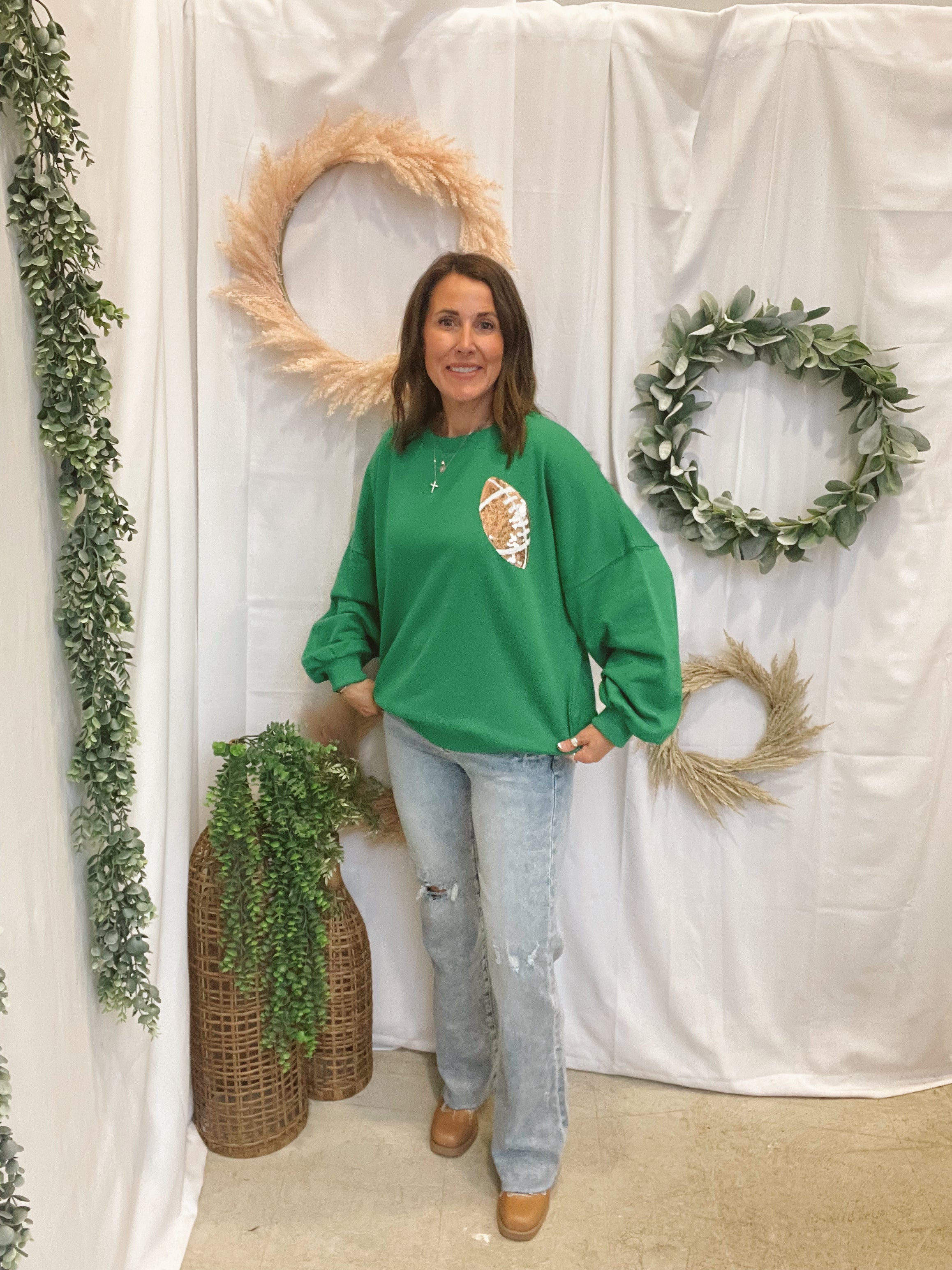 Golden Game Day Football Sweatshirt-Green-Sweatshirts-timing-The Silo Boutique, Women's Fashion Boutique Located in Warren and Grand Forks North Dakota