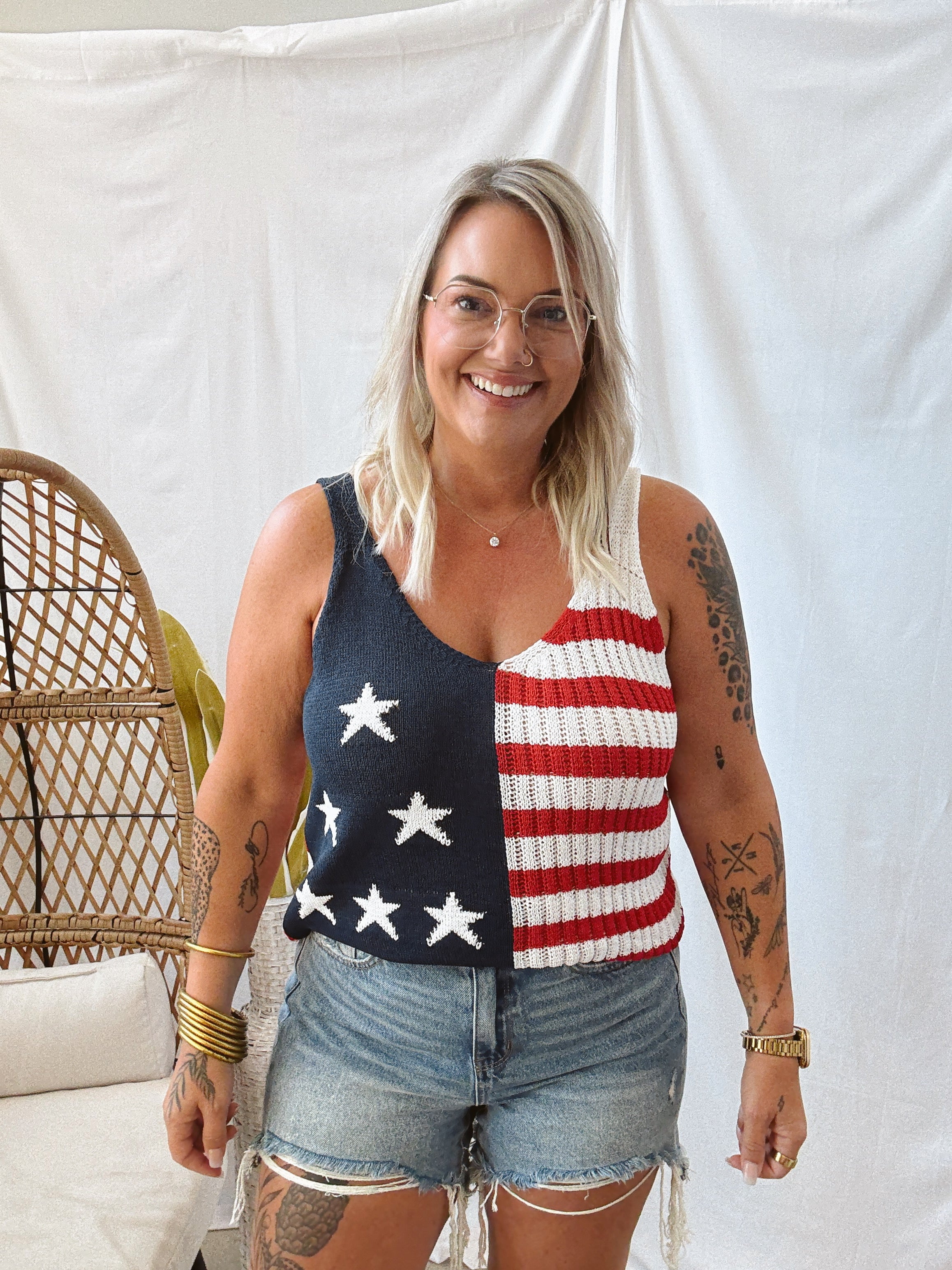 American Flag Sweater Tank Top-FINAL SALE-Tank Tops-bibi-The Silo Boutique, Women's Fashion Boutique Located in Warren and Grand Forks North Dakota