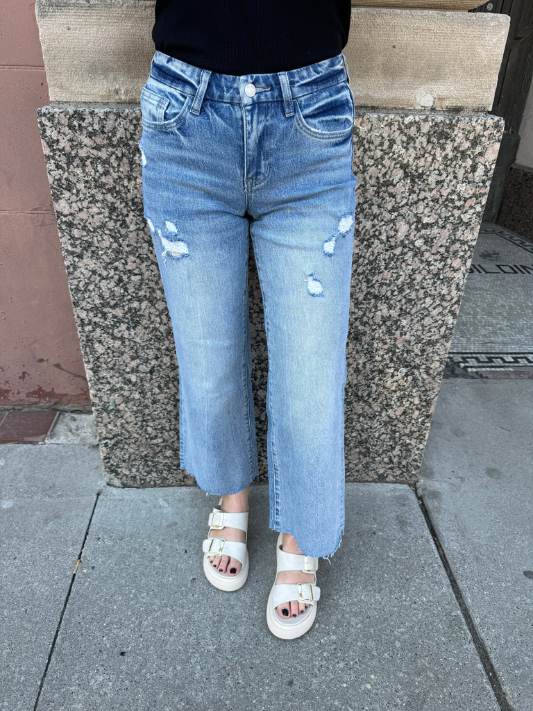 Vervet Shiny Wide Leg Crop Jeans-Jeans-lovervet-The Silo Boutique, Women's Fashion Boutique Located in Warren and Grand Forks North Dakota