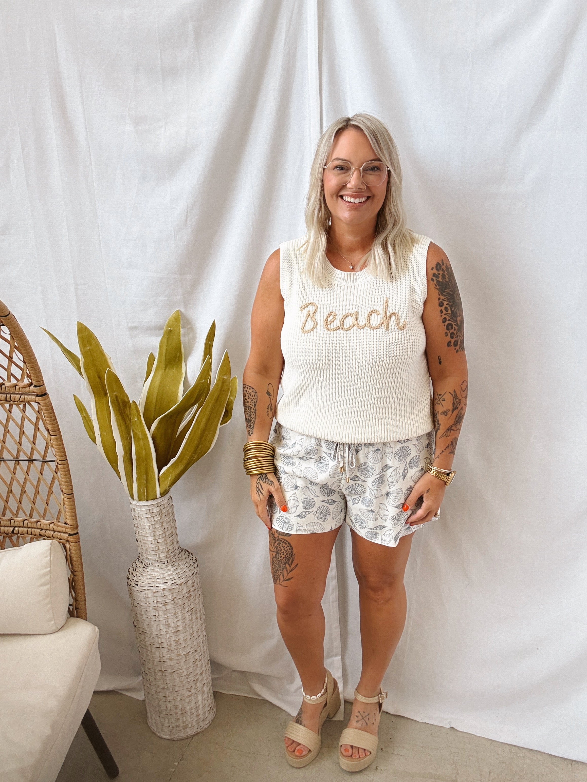 Seashell Print Shorts-Shorts-allie Rose-The Silo Boutique, Women's Fashion Boutique Located in Warren and Grand Forks North Dakota