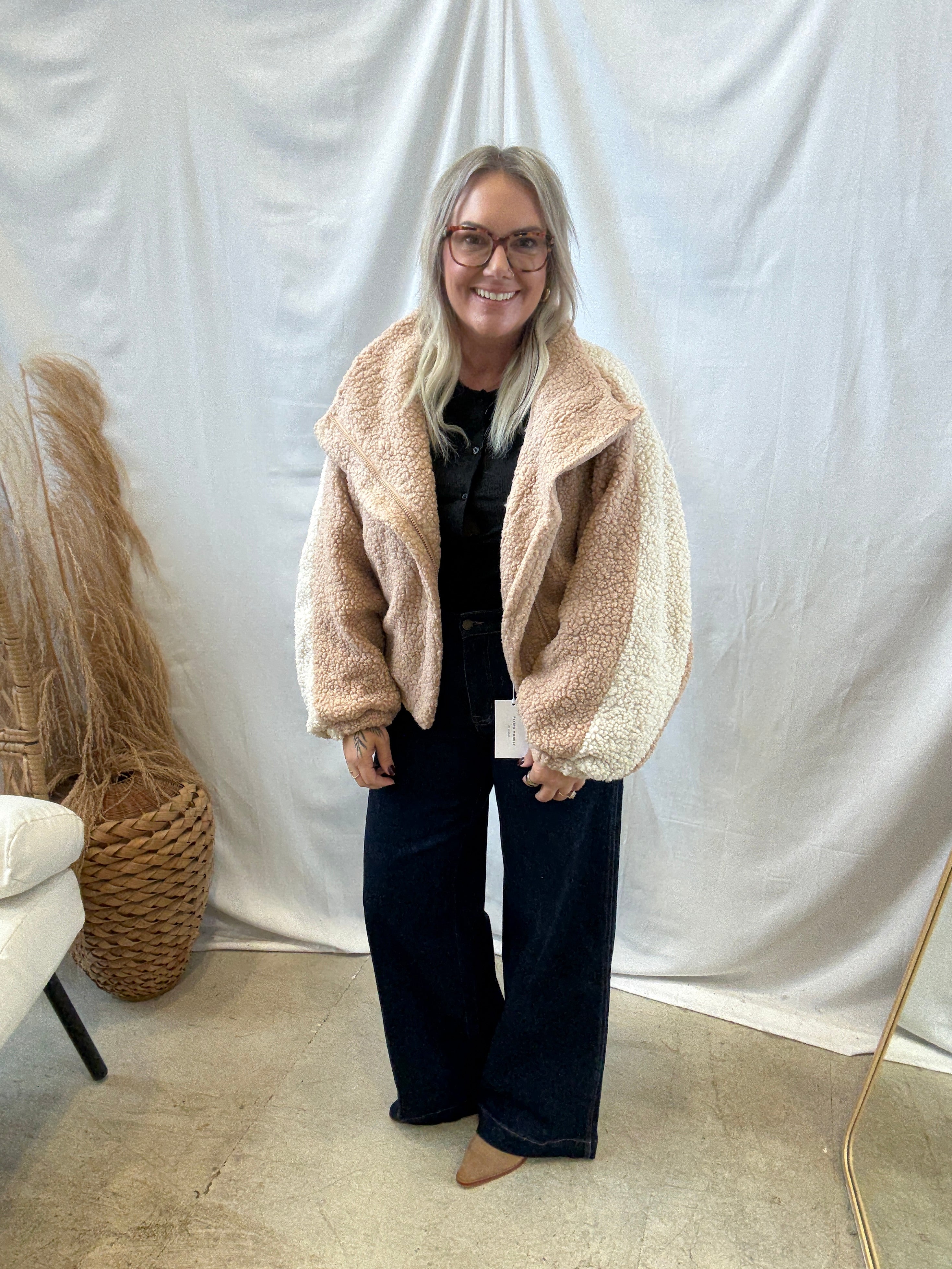 Promesa Sand Sherpa Jacket-Coats & Jackets-promesa-The Silo Boutique, Women's Fashion Boutique Located in Warren and Grand Forks North Dakota