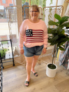 Pink Knit Flag Sweater-FINAL SALE-Sweaters-miracle-The Silo Boutique, Women's Fashion Boutique Located in Warren and Grand Forks North Dakota