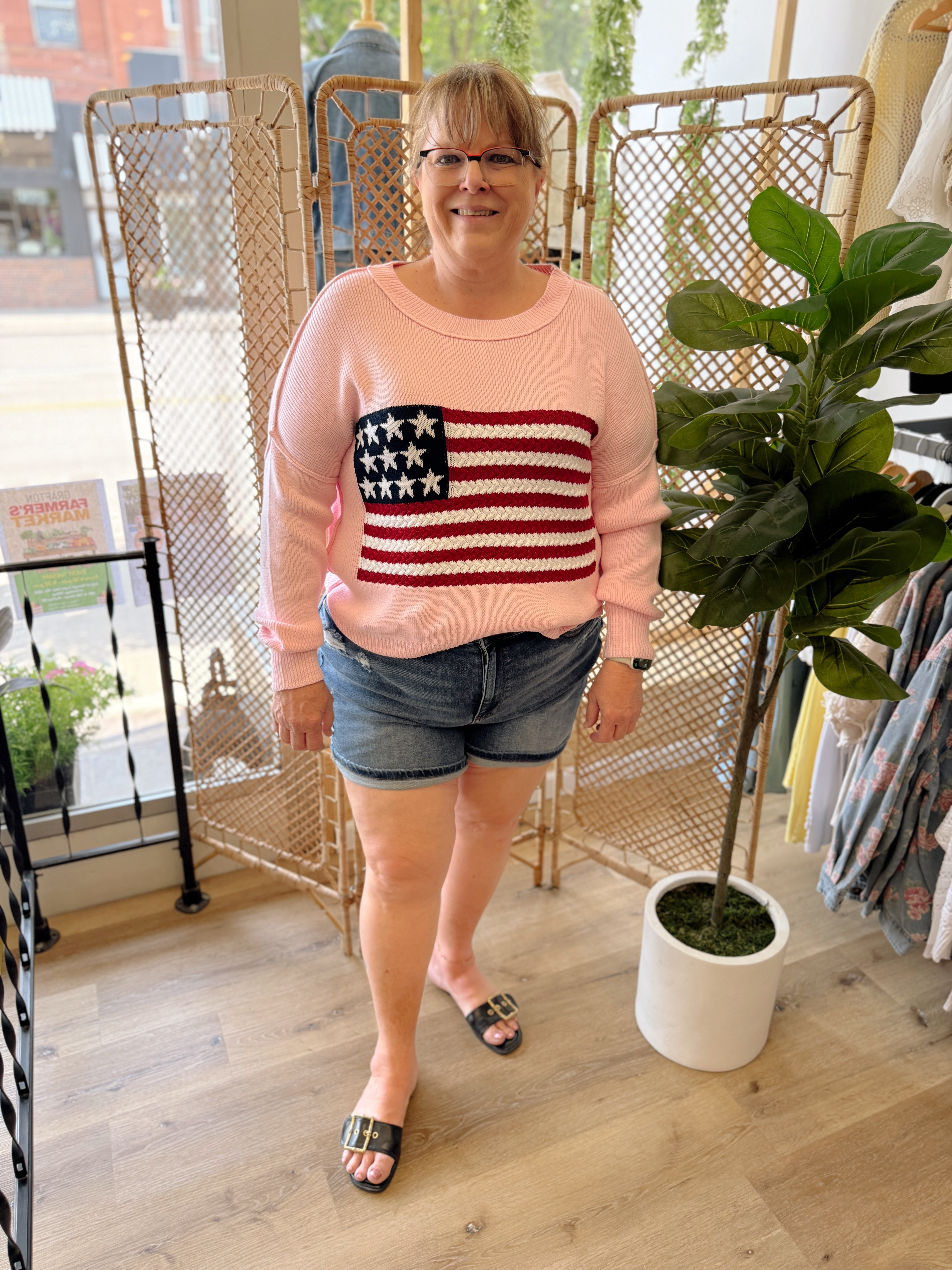 Pink Knit Flag Sweater-FINAL SALE-Sweaters-miracle-The Silo Boutique, Women's Fashion Boutique Located in Warren and Grand Forks North Dakota
