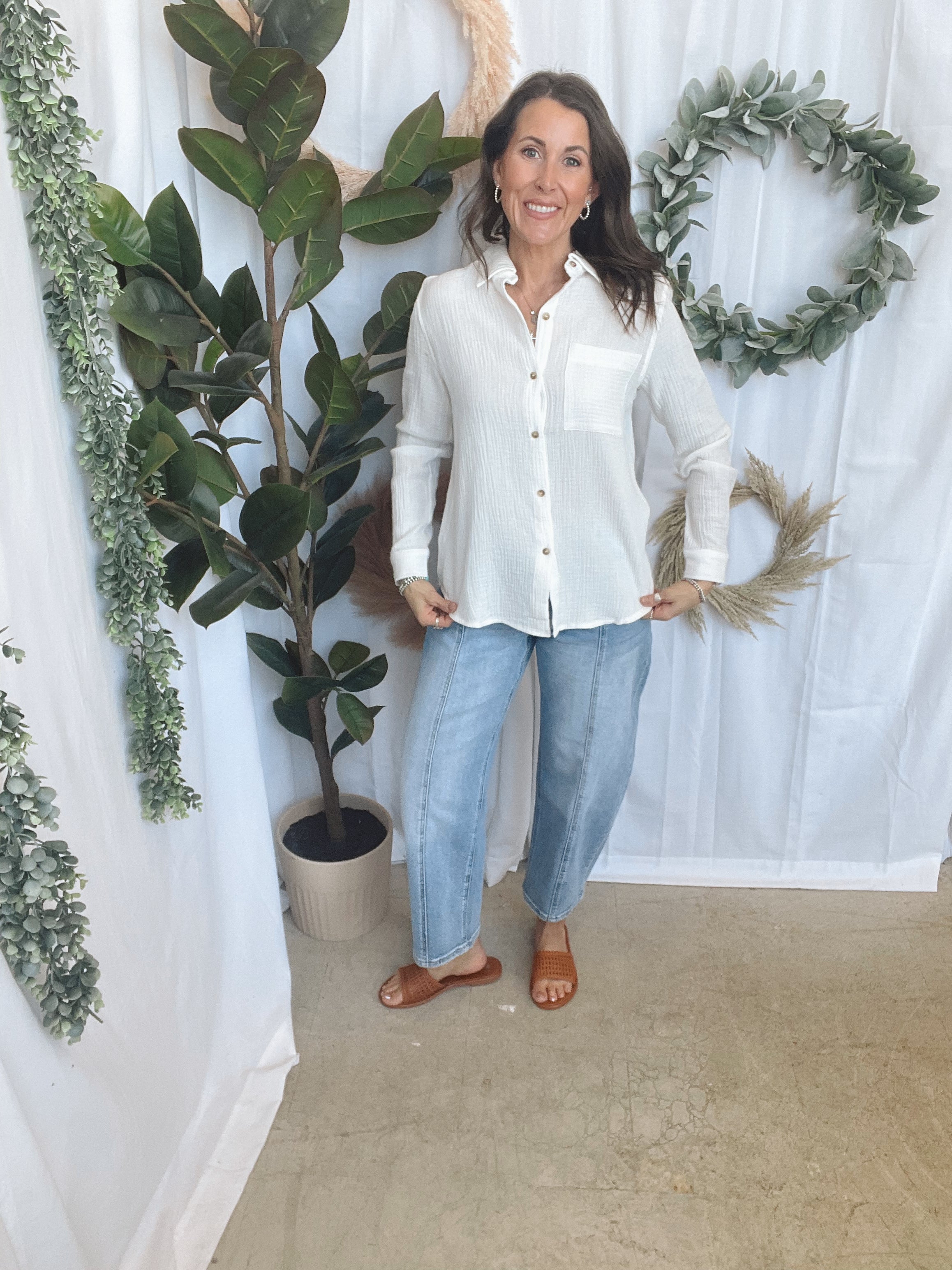 White Textured Linen Button Down Top-Final sale-Long Sleeve Tops-cozy co-The Silo Boutique, Women's Fashion Boutique Located in Warren and Grand Forks North Dakota