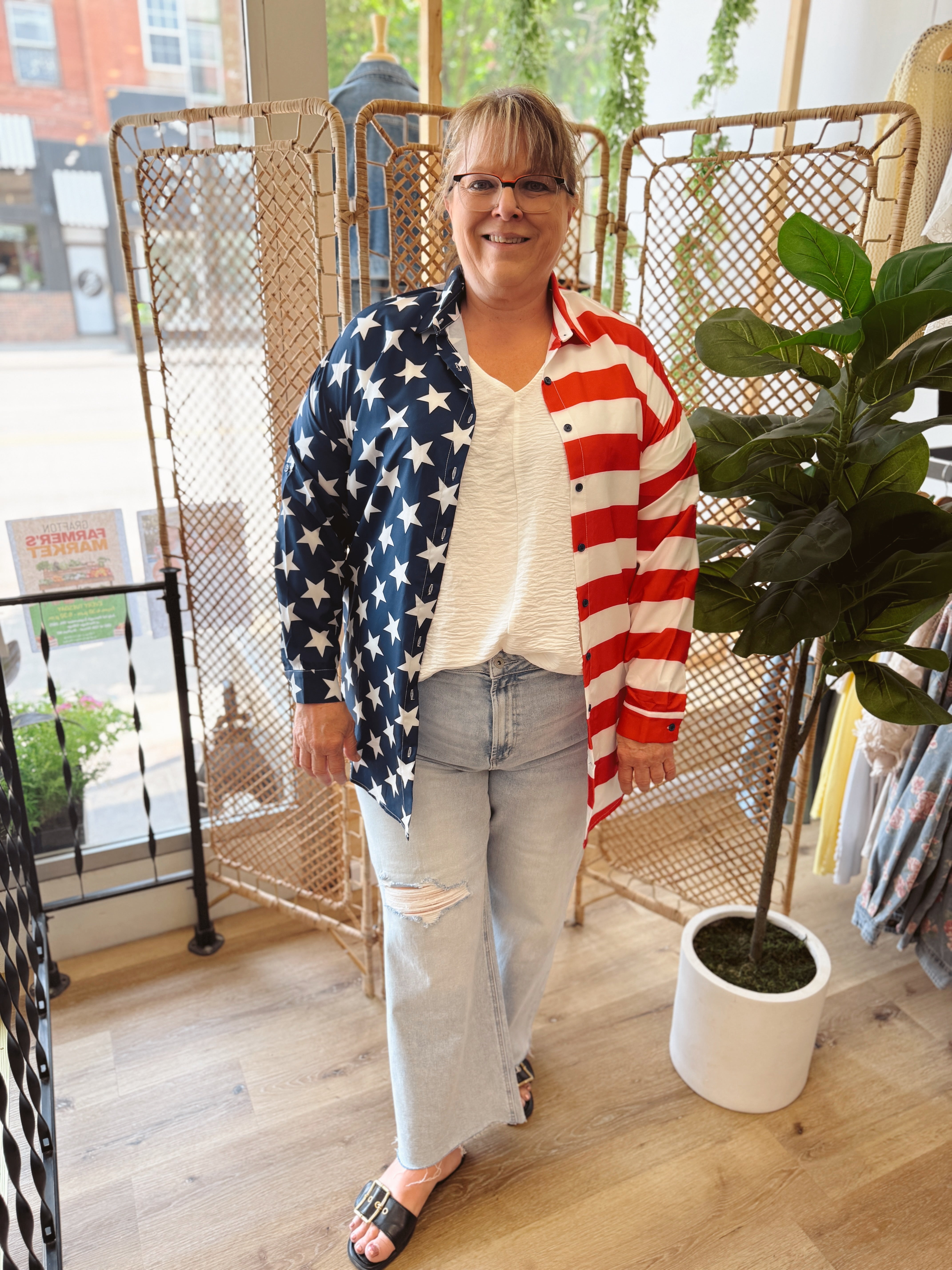 Flag Button Down Shirt-FINAL SALE-Long Sleeve Tops-timing-The Silo Boutique, Women's Fashion Boutique Located in Warren and Grand Forks North Dakota