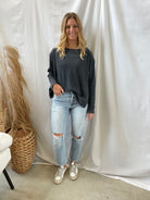 Rae Waffle High Low Top-Black-Long Sleeve Tops-rae mode-The Silo Boutique, Women's Fashion Boutique Located in Warren and Grand Forks North Dakota