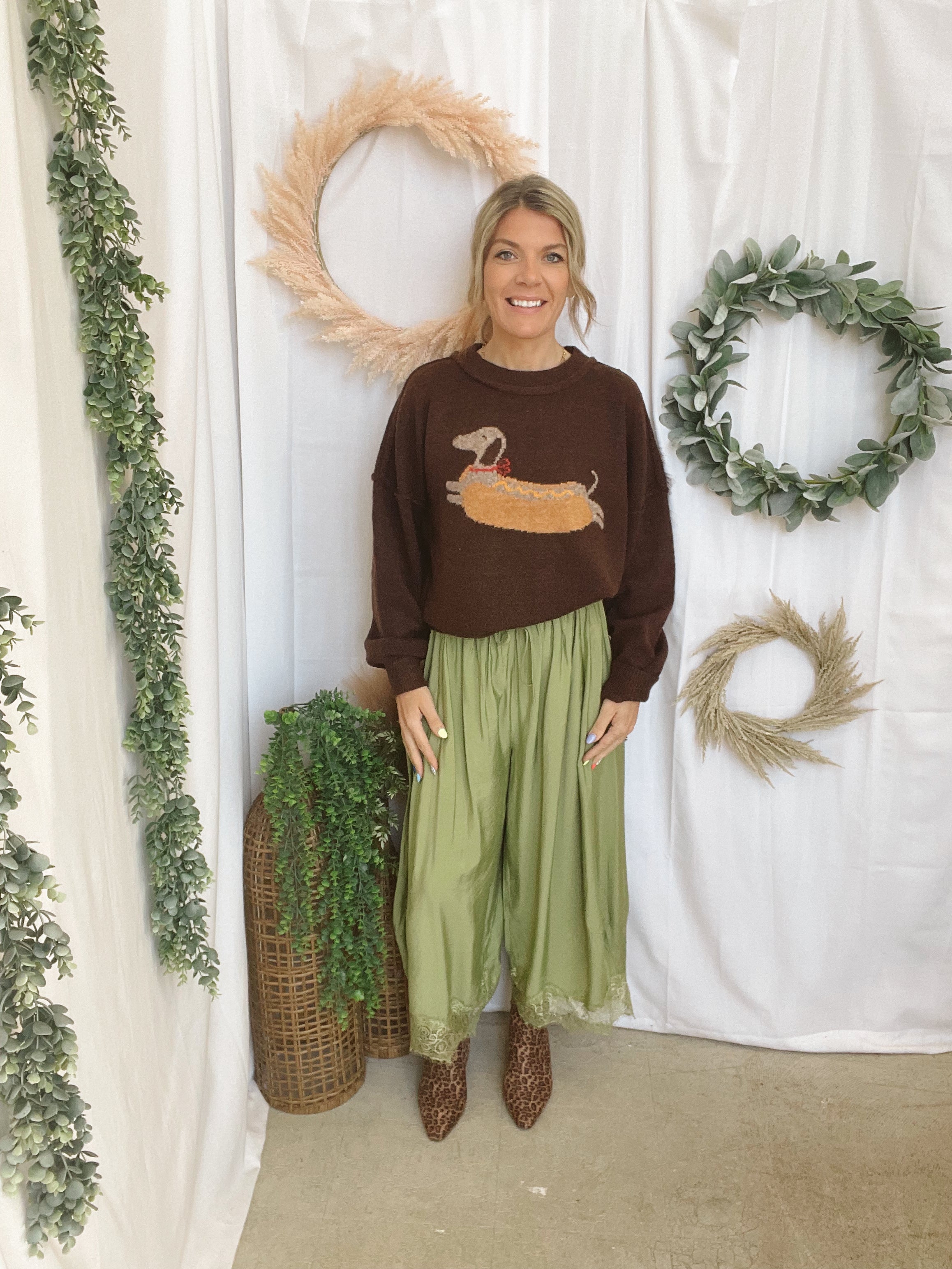 Hot Dog Sweater-Chococlate-Sweaters-very j-The Silo Boutique, Women's Fashion Boutique Located in Warren and Grand Forks North Dakota