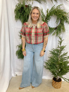 Short Sleeve Plaid Sweater-Taupe-Sweaters-entro-The Silo Boutique, Women's Fashion Boutique Located in Warren and Grand Forks North Dakota