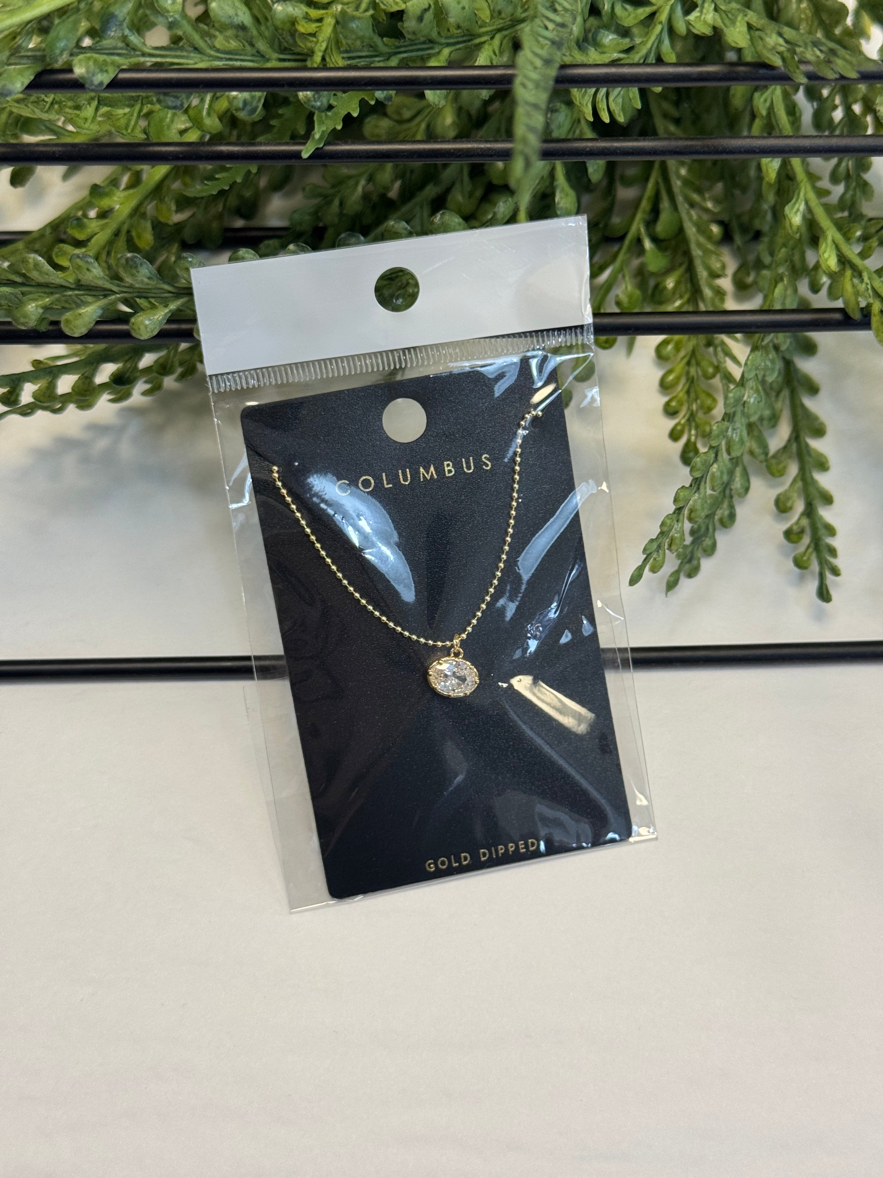 Laural Oval Stone Necklace-Gold-Necklaces-Fame-The Silo Boutique, Women's Fashion Boutique Located in Warren and Grand Forks North Dakota