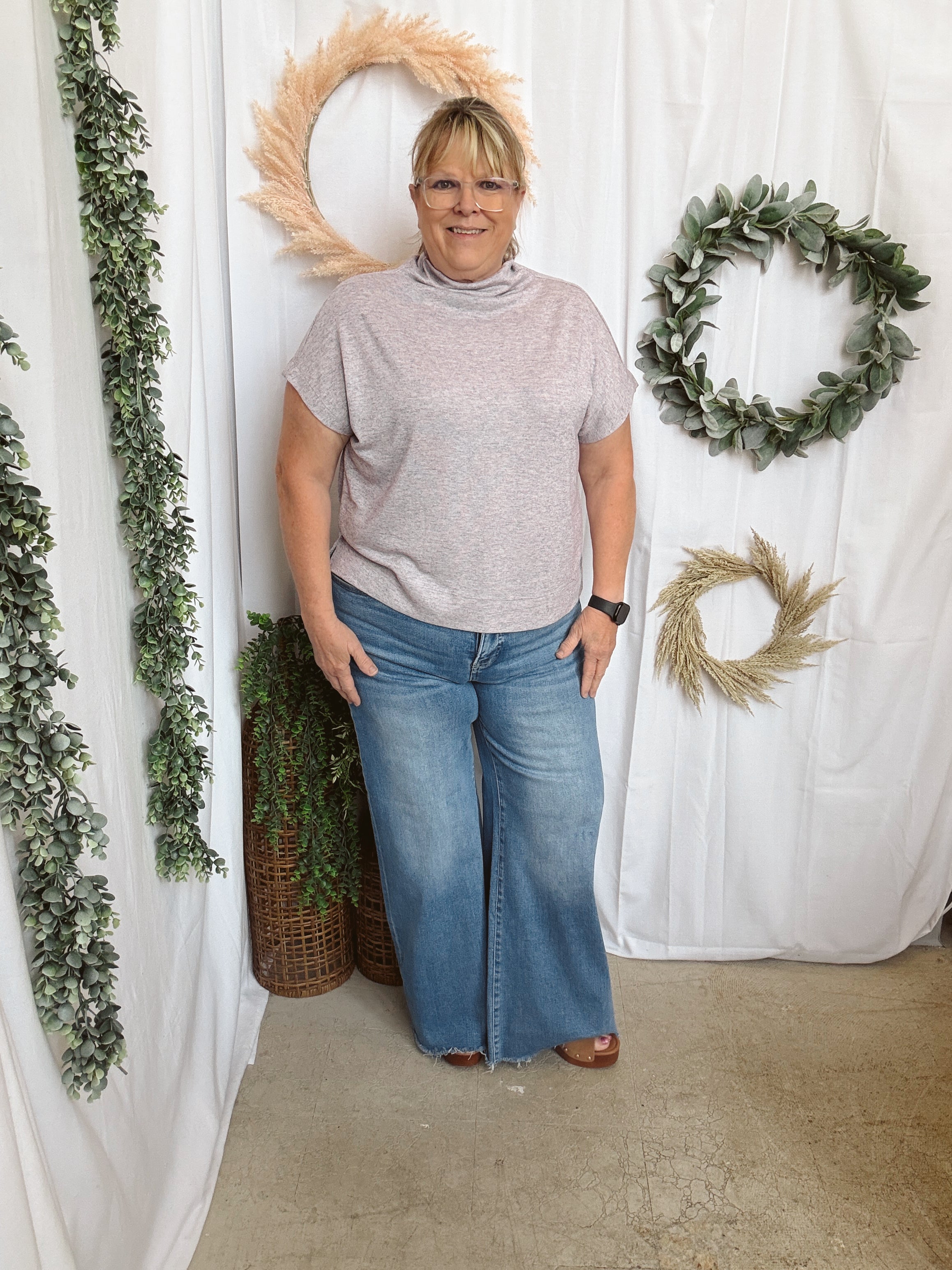 Becca Basic Mock Short Sleeve Top-Lavender-Short Sleeve Tops-entro-The Silo Boutique, Women's Fashion Boutique Located in Warren and Grand Forks North Dakota