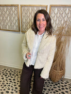Elan Big Collar Fur Jacket-Beige-Tank Tops-elan-The Silo Boutique, Women's Fashion Boutique Located in Warren and Grand Forks North Dakota