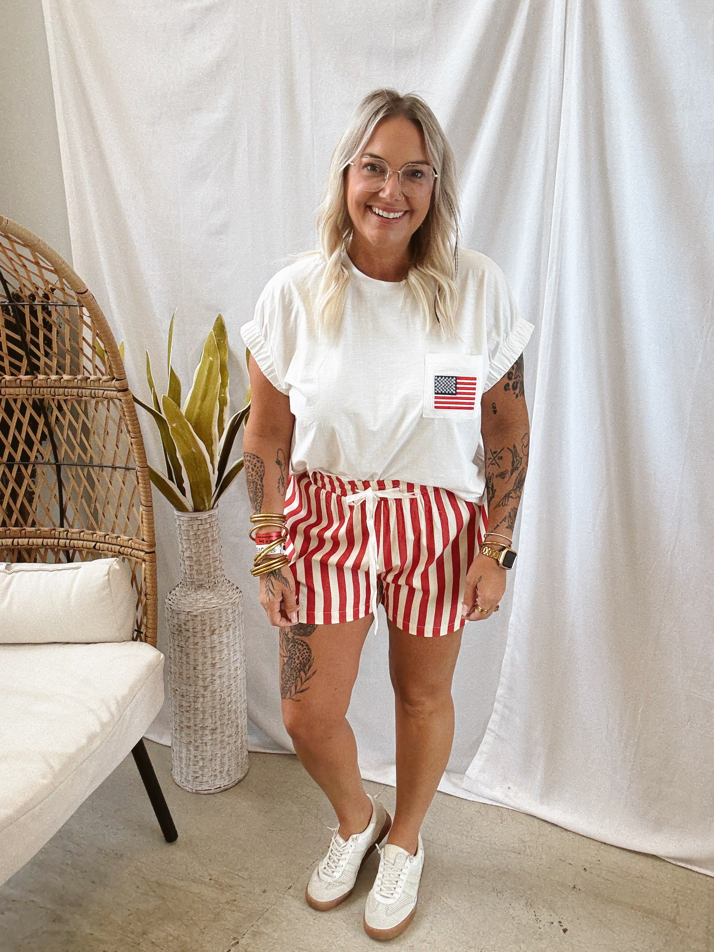 Annie Striped Short-Red-Shorts-anniewear-The Silo Boutique, Women's Fashion Boutique Located in Warren and Grand Forks North Dakota