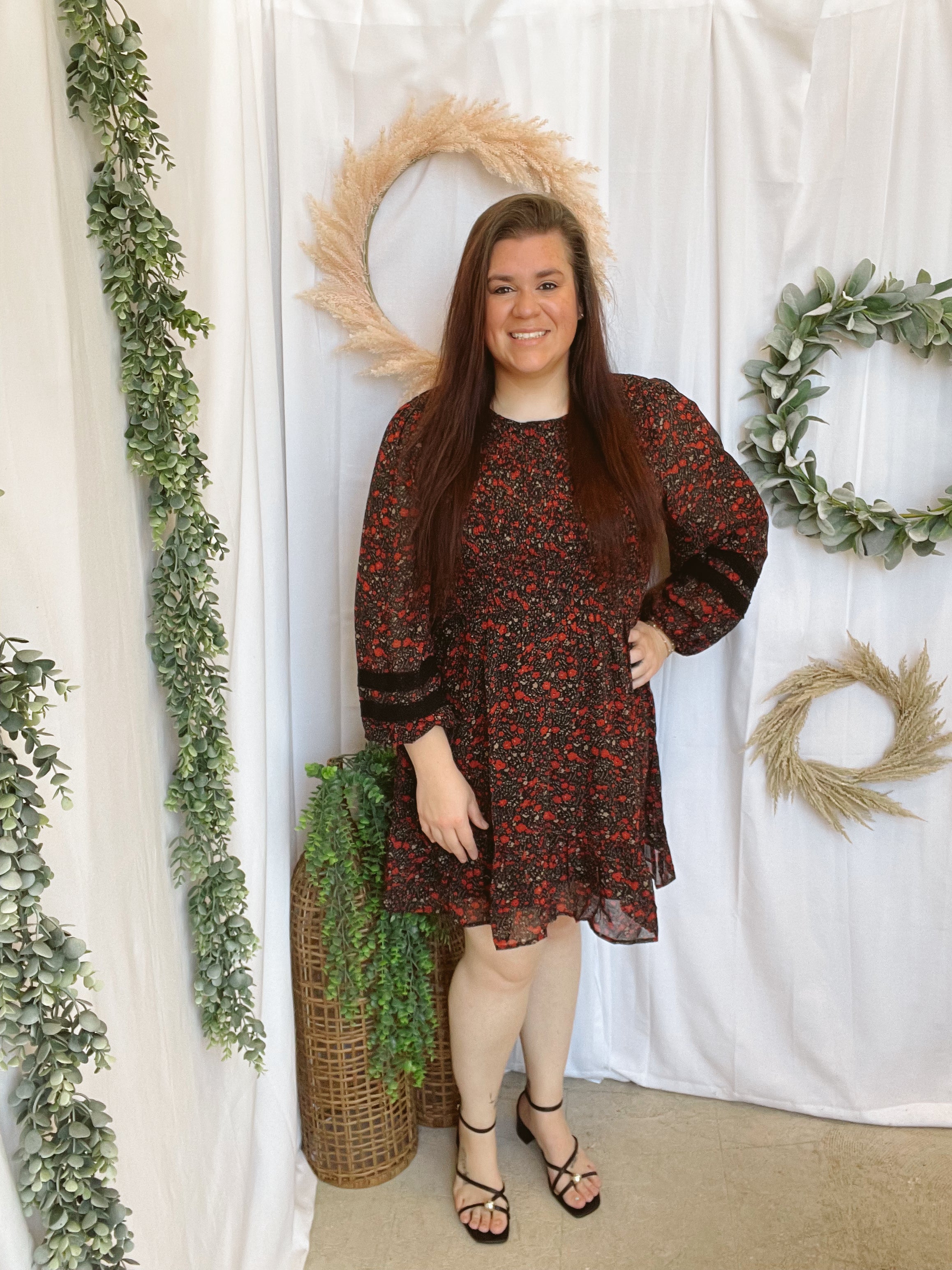 Red Floral Dress-Dresses-very j-The Silo Boutique, Women's Fashion Boutique Located in Warren and Grand Forks North Dakota