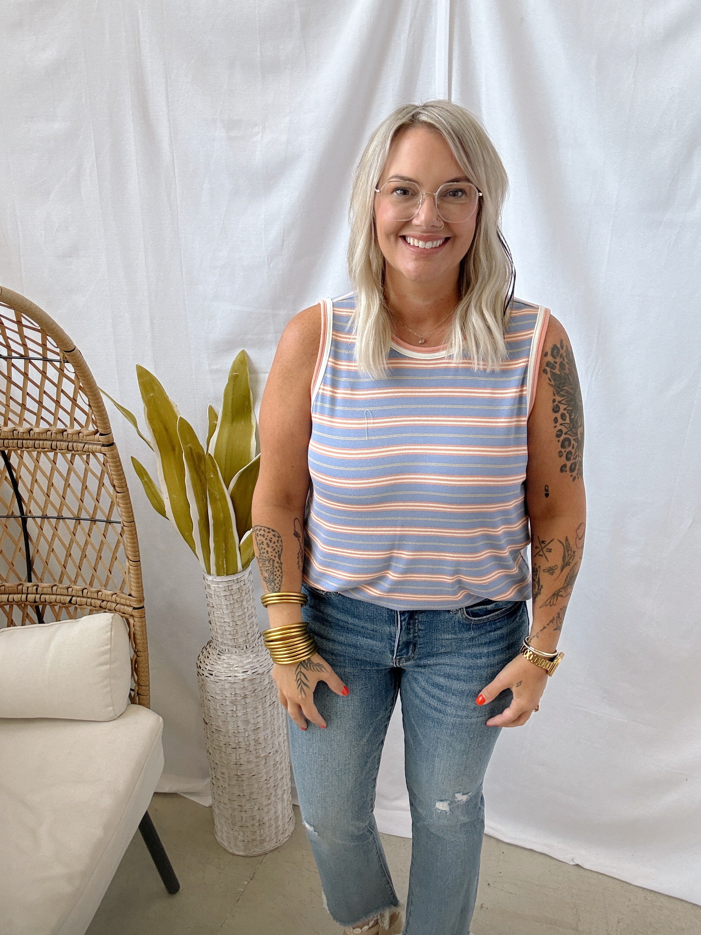 Blue and Mauve Stripe Tank Top-Tank Tops-staccato-The Silo Boutique, Women's Fashion Boutique Located in Warren and Grand Forks North Dakota