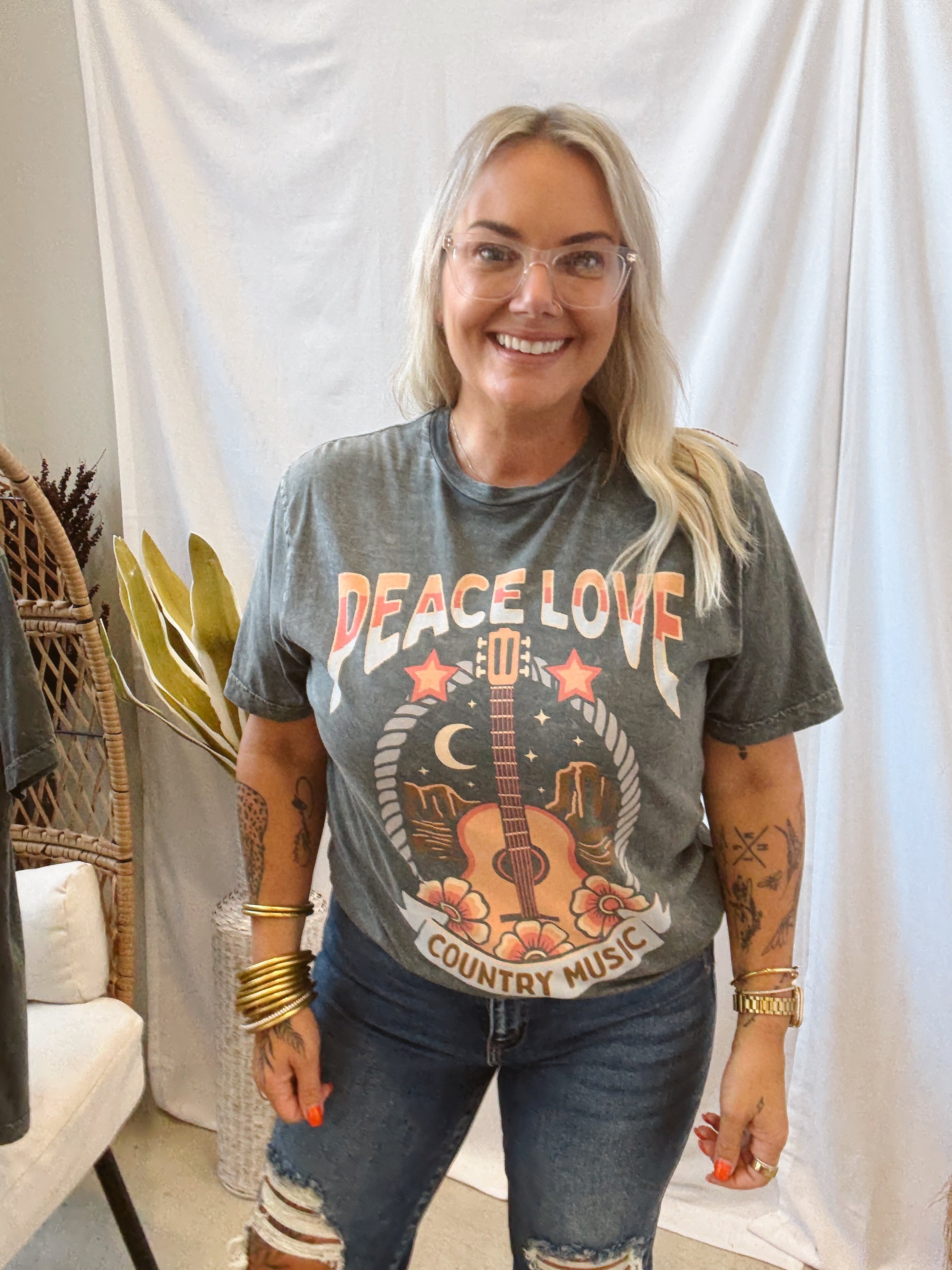 Peace Love Country Music Graphic Tee-Graphic Tees-lotus-The Silo Boutique, Women's Fashion Boutique Located in Warren and Grand Forks North Dakota