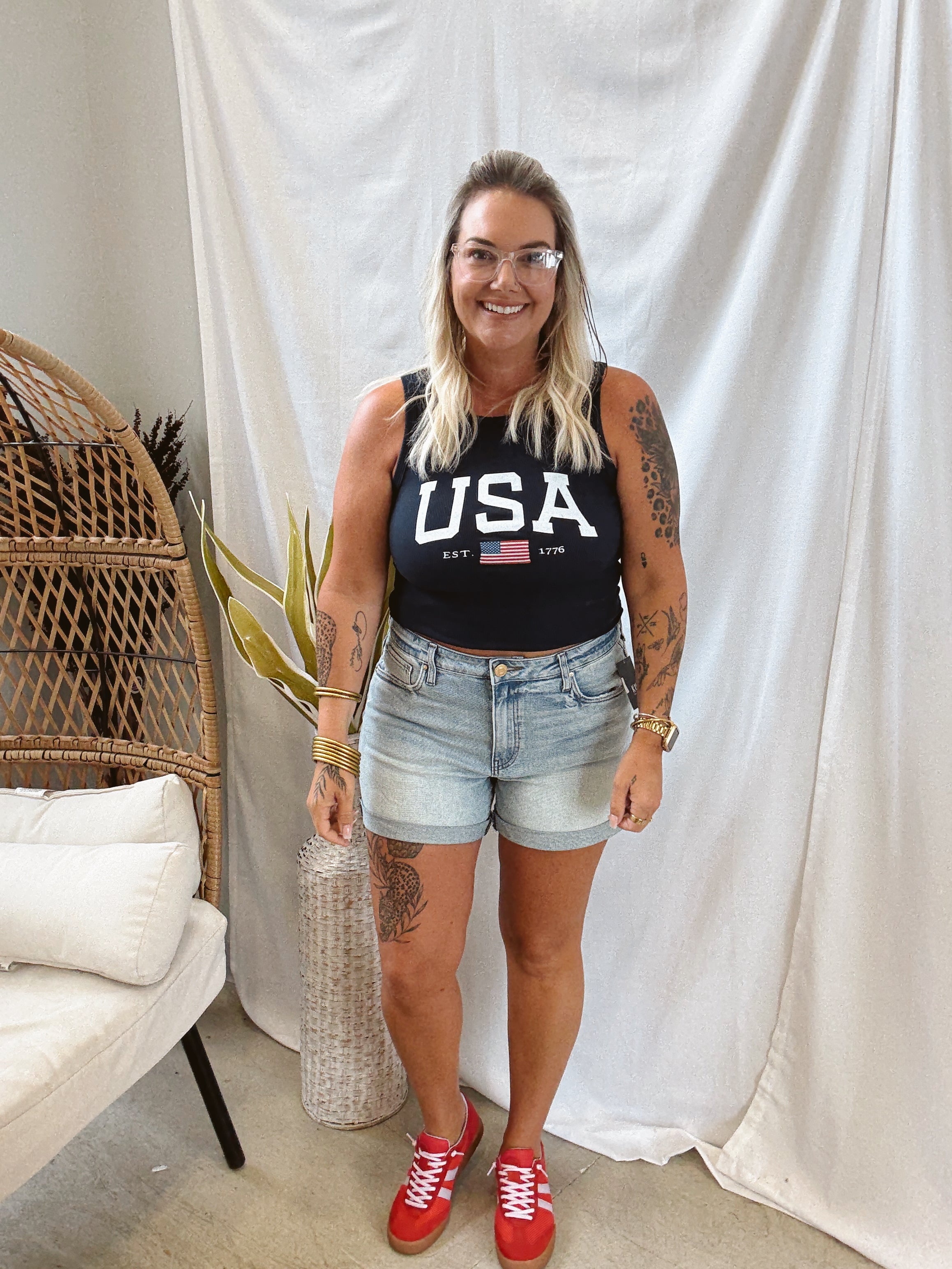 USA Tank-Navy-FINAL SALE-Tank Tops-blu pepper-The Silo Boutique, Women's Fashion Boutique Located in Warren and Grand Forks North Dakota