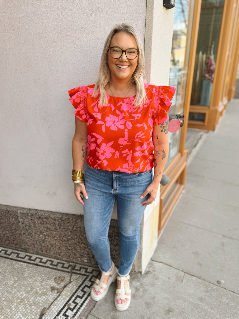 Floral Reds Top-Short Sleeve Tops-stacatto-The Silo Boutique, Women's Fashion Boutique Located in Warren and Grand Forks North Dakota