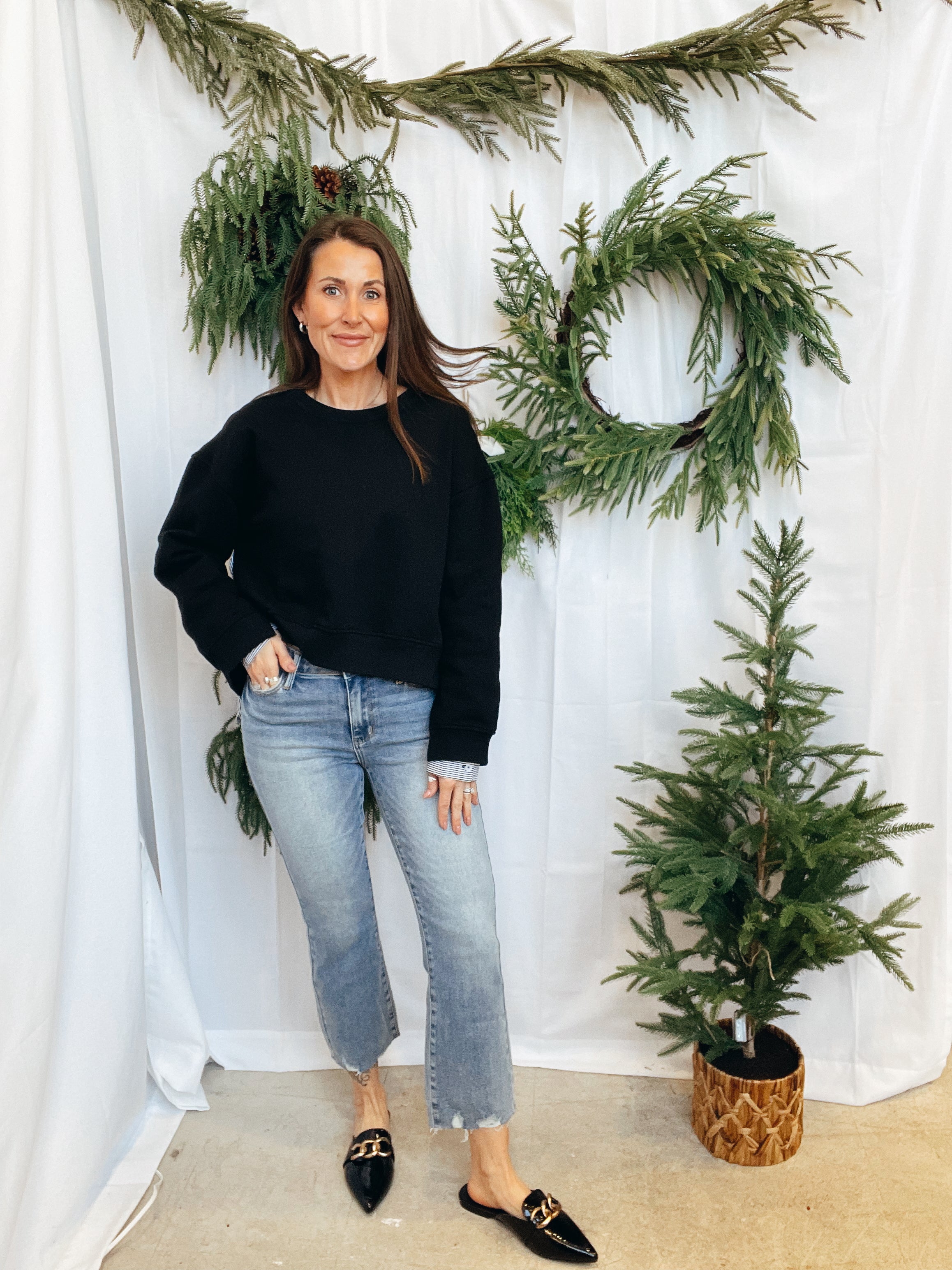 Elan Mixed Media Sweater-Black-Sweaters-elan-The Silo Boutique, Women's Fashion Boutique Located in Warren and Grand Forks North Dakota