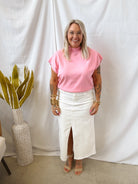 White Denim Front Slit Long Skirt-Skirts-mystree-The Silo Boutique, Women's Fashion Boutique Located in Warren and Grand Forks North Dakota