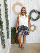Elsa Floral Denim Skirt-Skirts-entro-The Silo Boutique, Women's Fashion Boutique Located in Warren and Grand Forks North Dakota