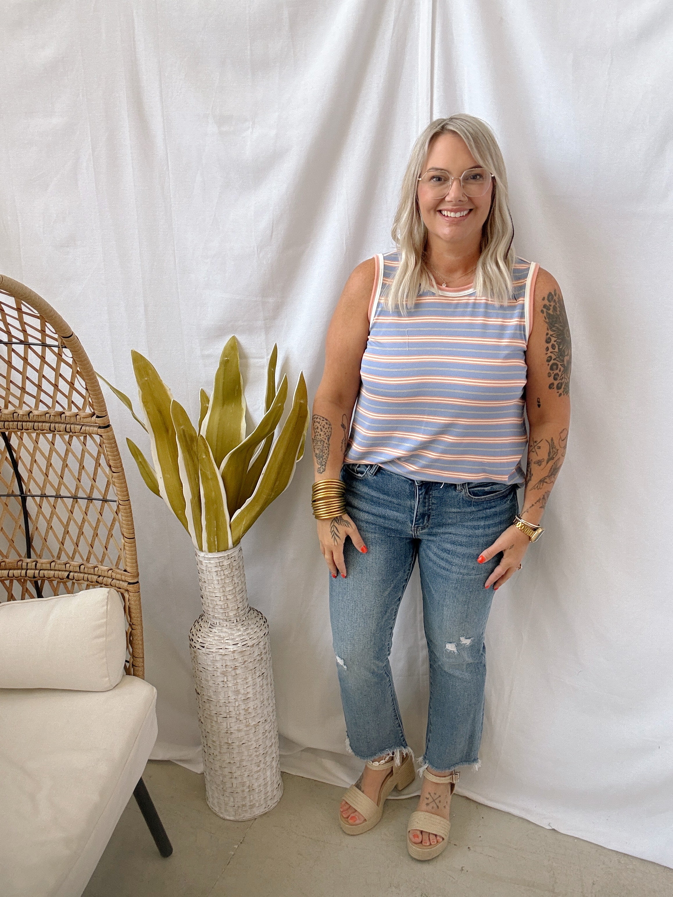 Blue and Mauve Stripe Tank Top-Tank Tops-staccato-The Silo Boutique, Women's Fashion Boutique Located in Warren and Grand Forks North Dakota