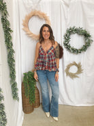 Peplum Plaid V Neck Tank Top-Tank Tops-cozy co-The Silo Boutique, Women's Fashion Boutique Located in Warren and Grand Forks North Dakota