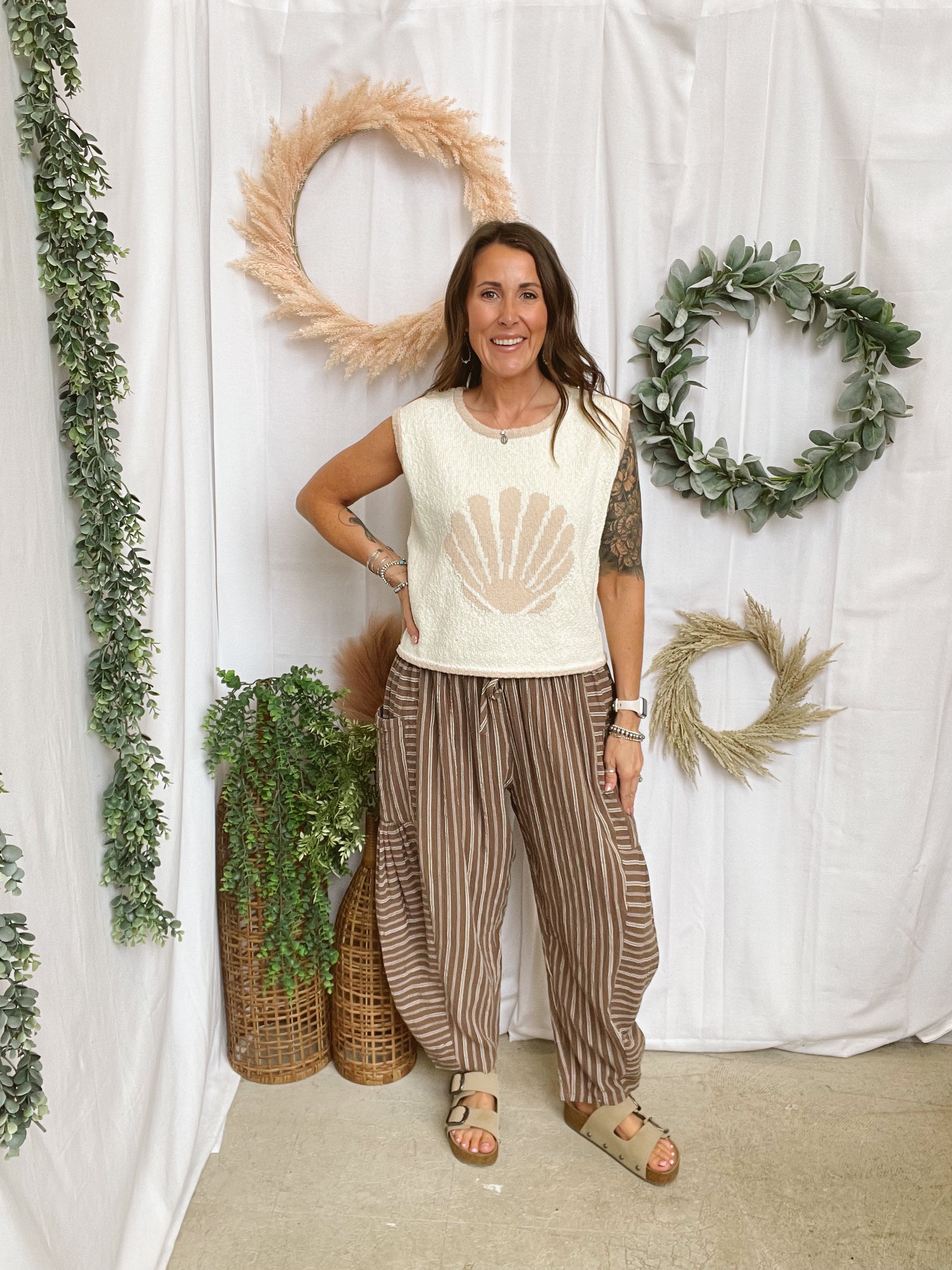 Brown Striped Crinkle Pocket Barrel Pants-Pants-promesa-The Silo Boutique, Women's Fashion Boutique Located in Warren and Grand Forks North Dakota