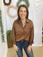 Nicole Button Down Top-Brown-Long Sleeve Tops-hyfve-The Silo Boutique, Women's Fashion Boutique Located in Warren and Grand Forks North Dakota