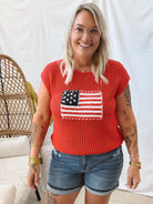 Red Crochet Flag Sweater Tank-FINAL SALE-Tank Tops-blu pepper-The Silo Boutique, Women's Fashion Boutique Located in Warren and Grand Forks North Dakota