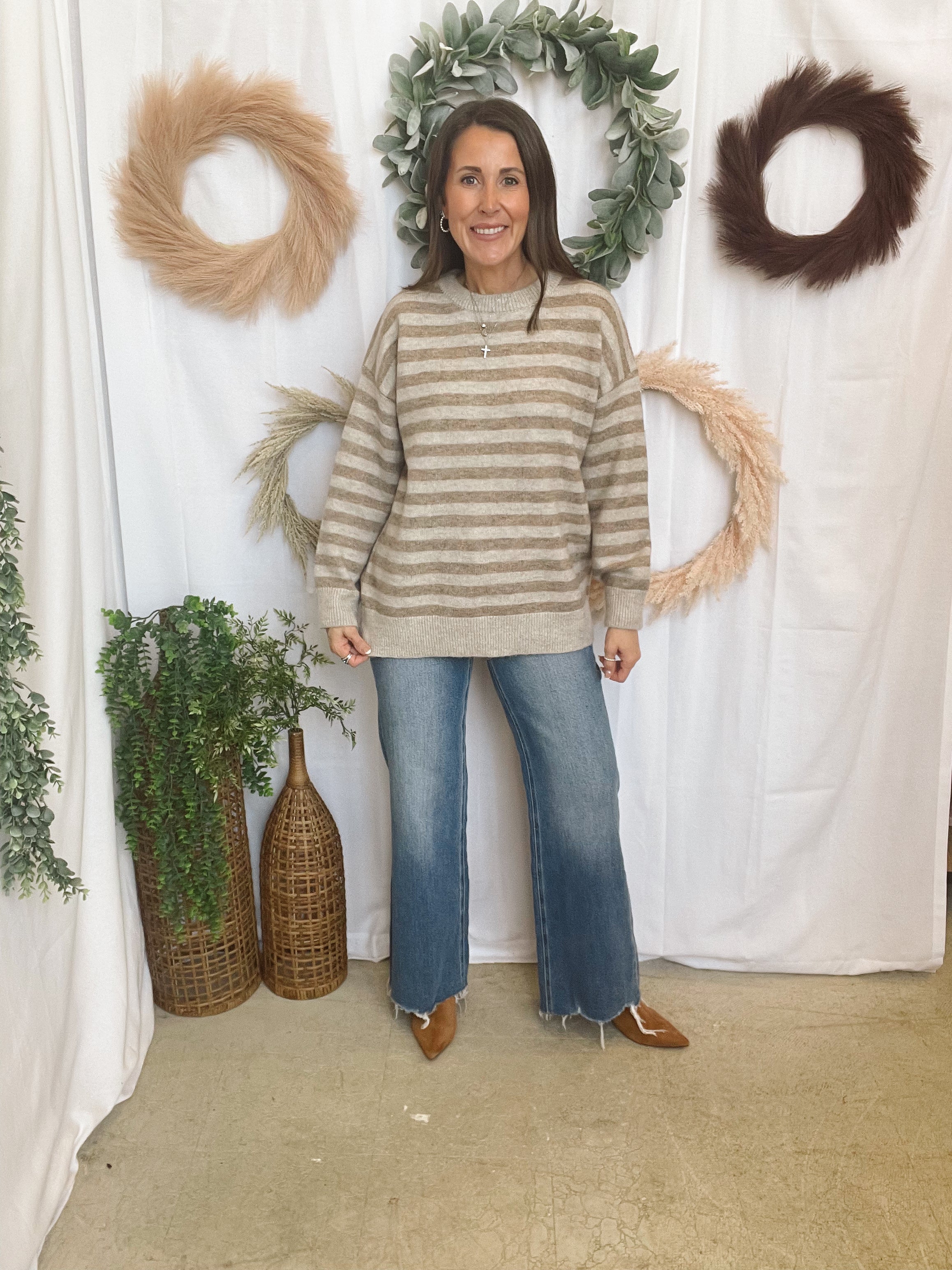 Shawn Striped Sweater-Oatmeal-Sweaters-lelis-The Silo Boutique, Women's Fashion Boutique Located in Warren and Grand Forks North Dakota