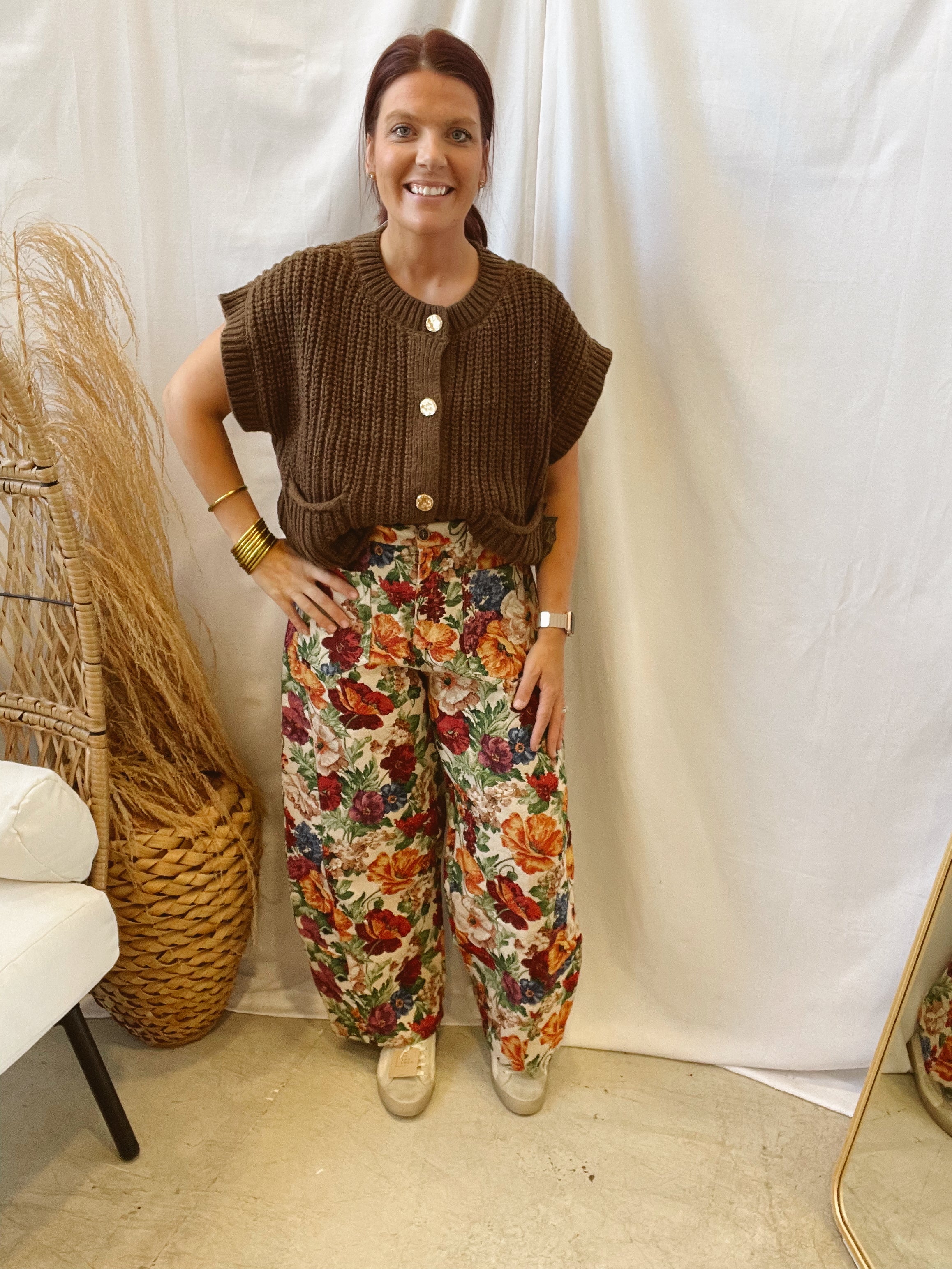 Chocolate Gold Button Sweater Top-Sweaters-very j-The Silo Boutique, Women's Fashion Boutique Located in Warren and Grand Forks North Dakota