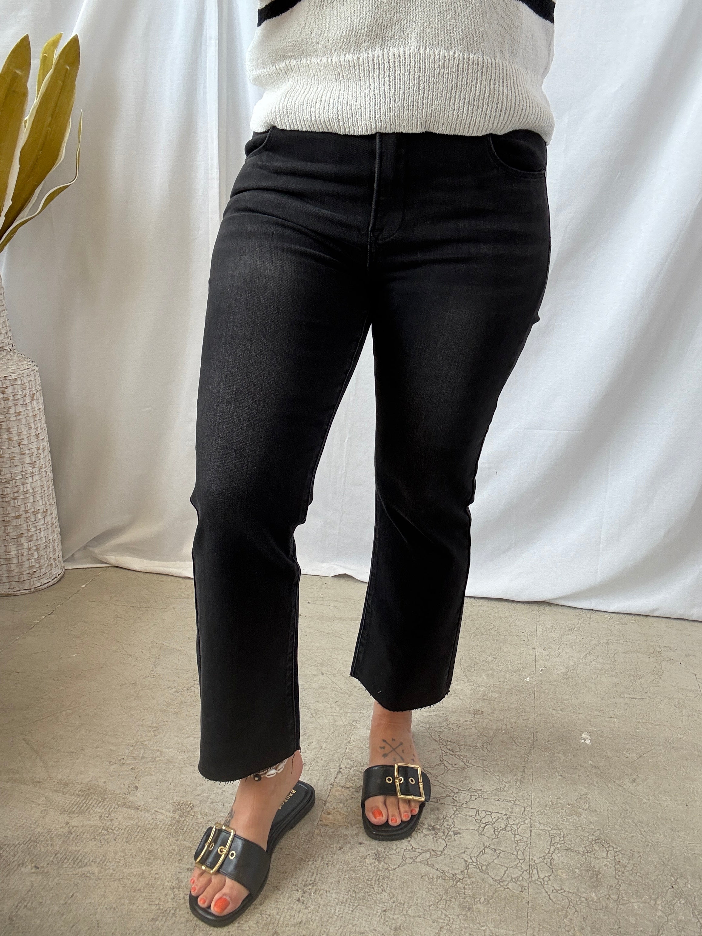 Risen Black Crop Straight Raw Edge Jeans-Jeans-risen-The Silo Boutique, Women's Fashion Boutique Located in Warren and Grand Forks North Dakota