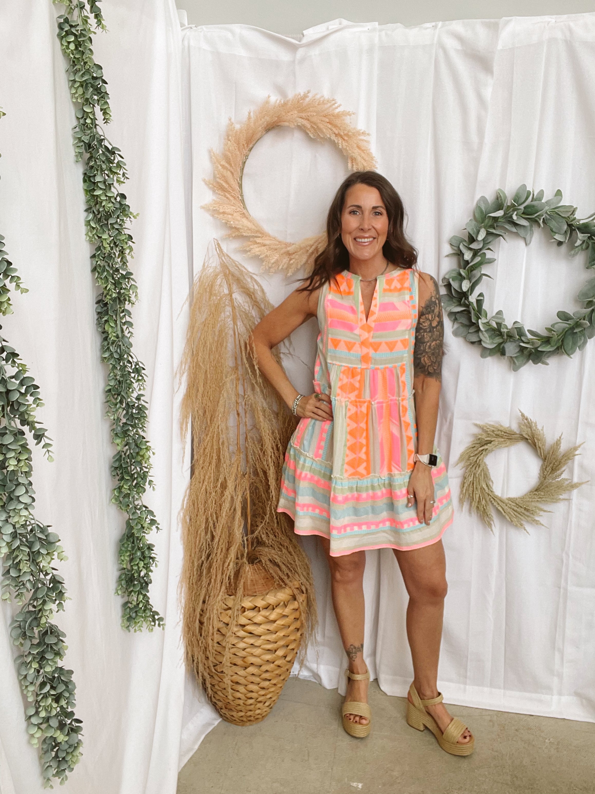 Elan Aztec Neon Dress-Dresses-elan-The Silo Boutique, Women's Fashion Boutique Located in Warren and Grand Forks North Dakota