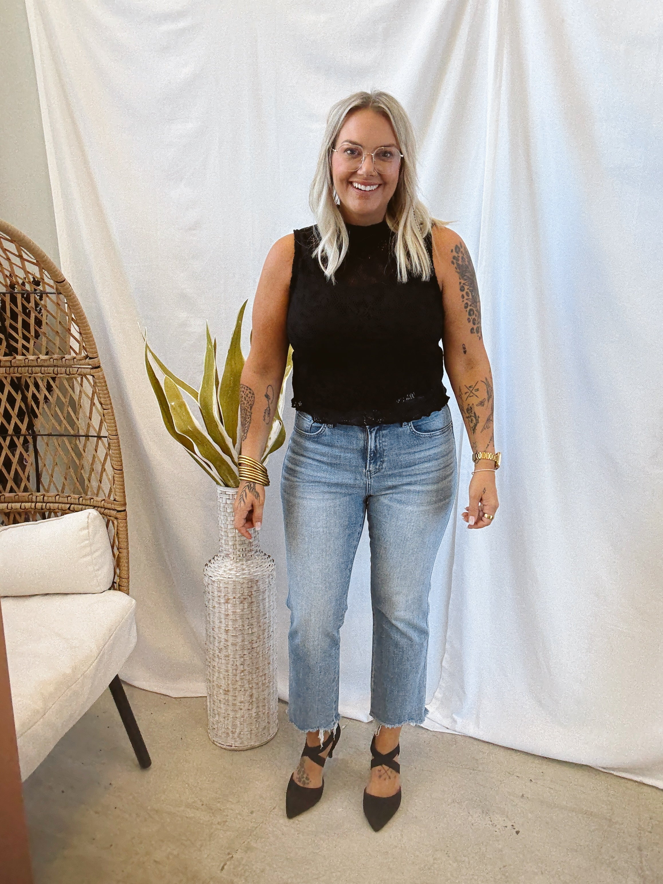 Mica Metallic Blue Crop Jeans-Jeans-mica-The Silo Boutique, Women's Fashion Boutique Located in Warren and Grand Forks North Dakota