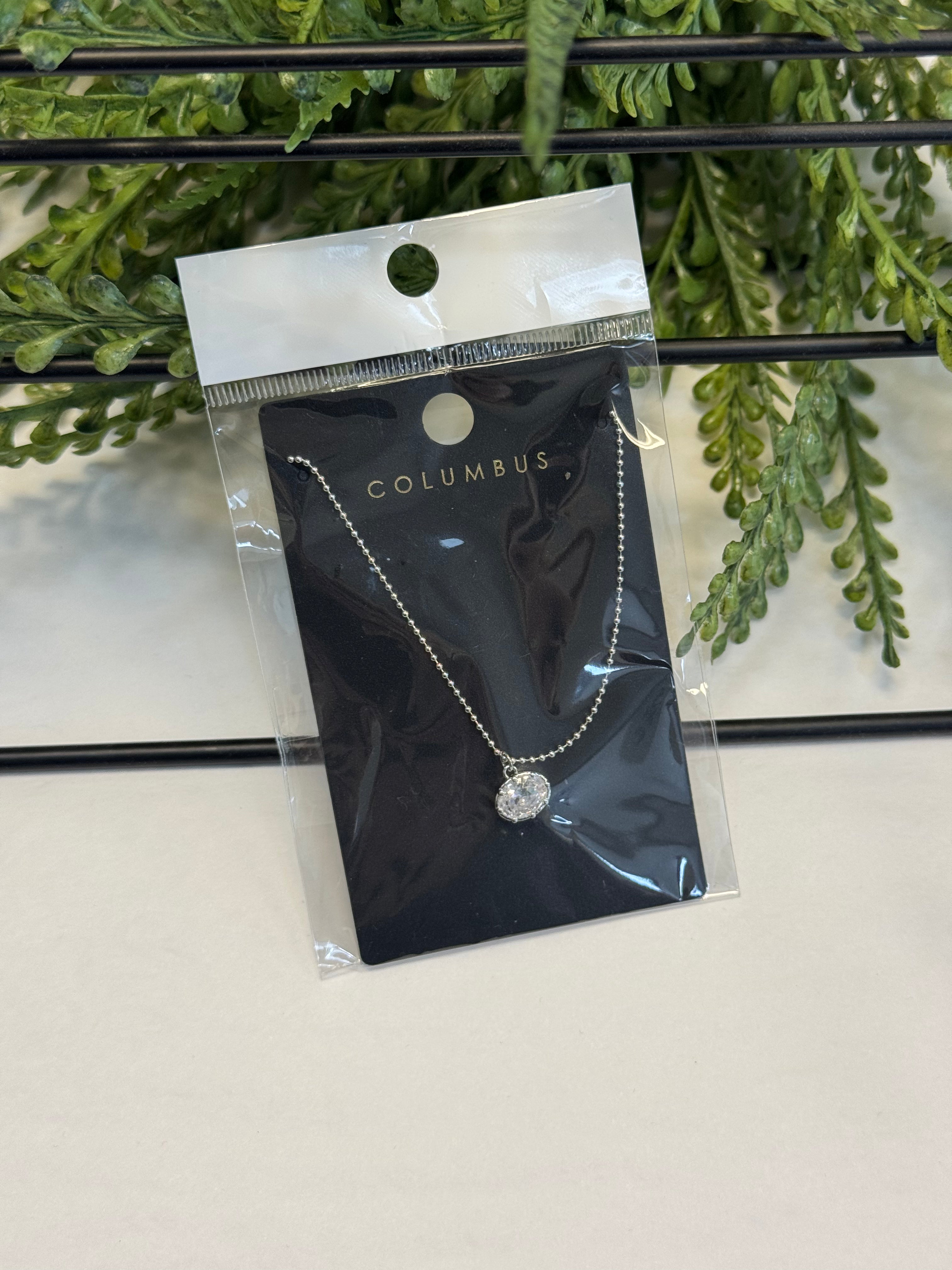 Laural Oval Stone Necklace-Silver-Necklaces-Fame-The Silo Boutique, Women's Fashion Boutique Located in Warren and Grand Forks North Dakota