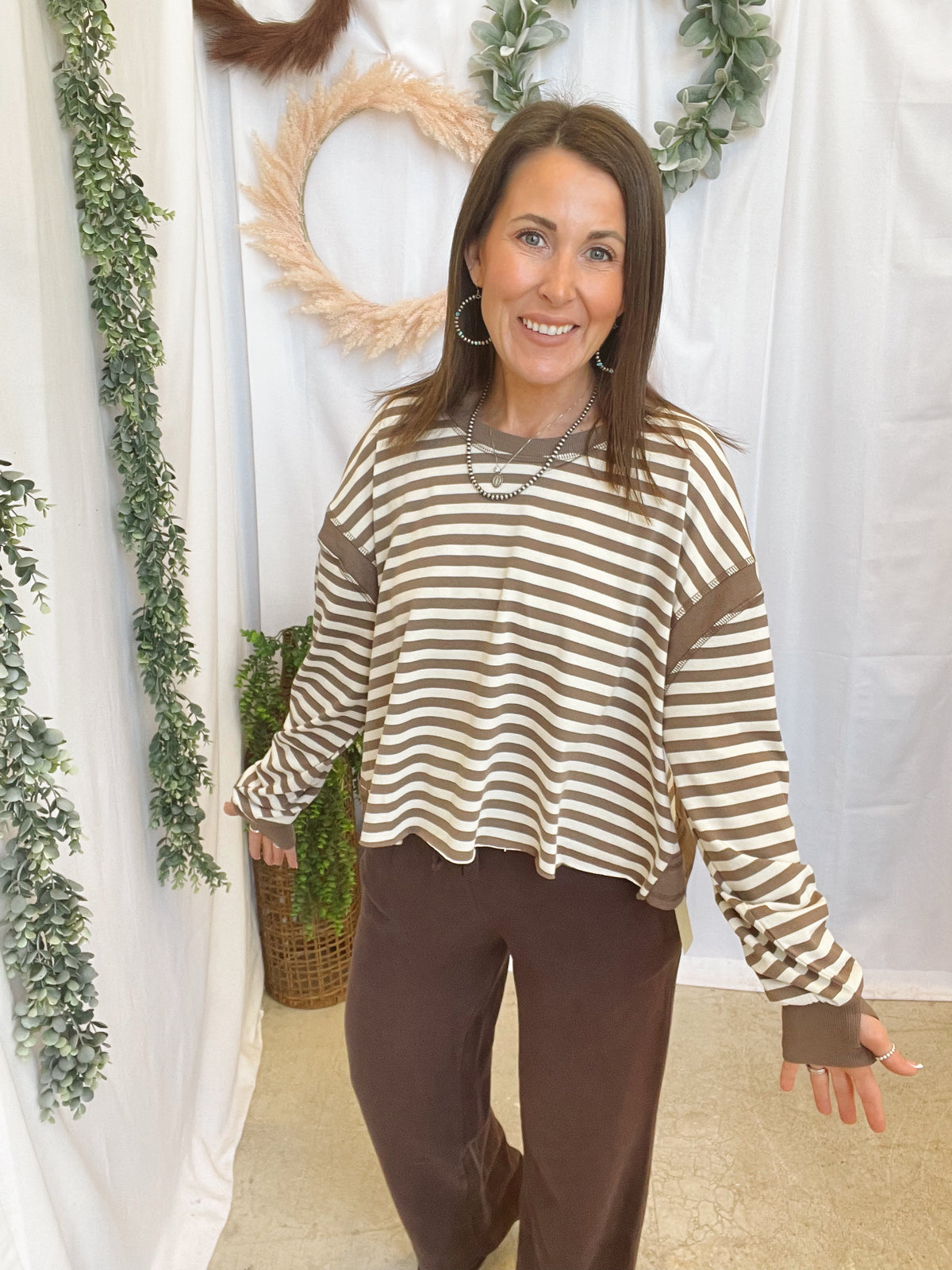 Talia Open Back Sweatshirt-Mocha-sweashirts-hyfve-The Silo Boutique, Women's Fashion Boutique Located in Warren and Grand Forks North Dakota
