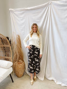 Flower Bias Cut Skirt-Black-The Silo Boutique-The Silo Boutique, Women's Fashion Boutique Located in Warren and Grand Forks North Dakota